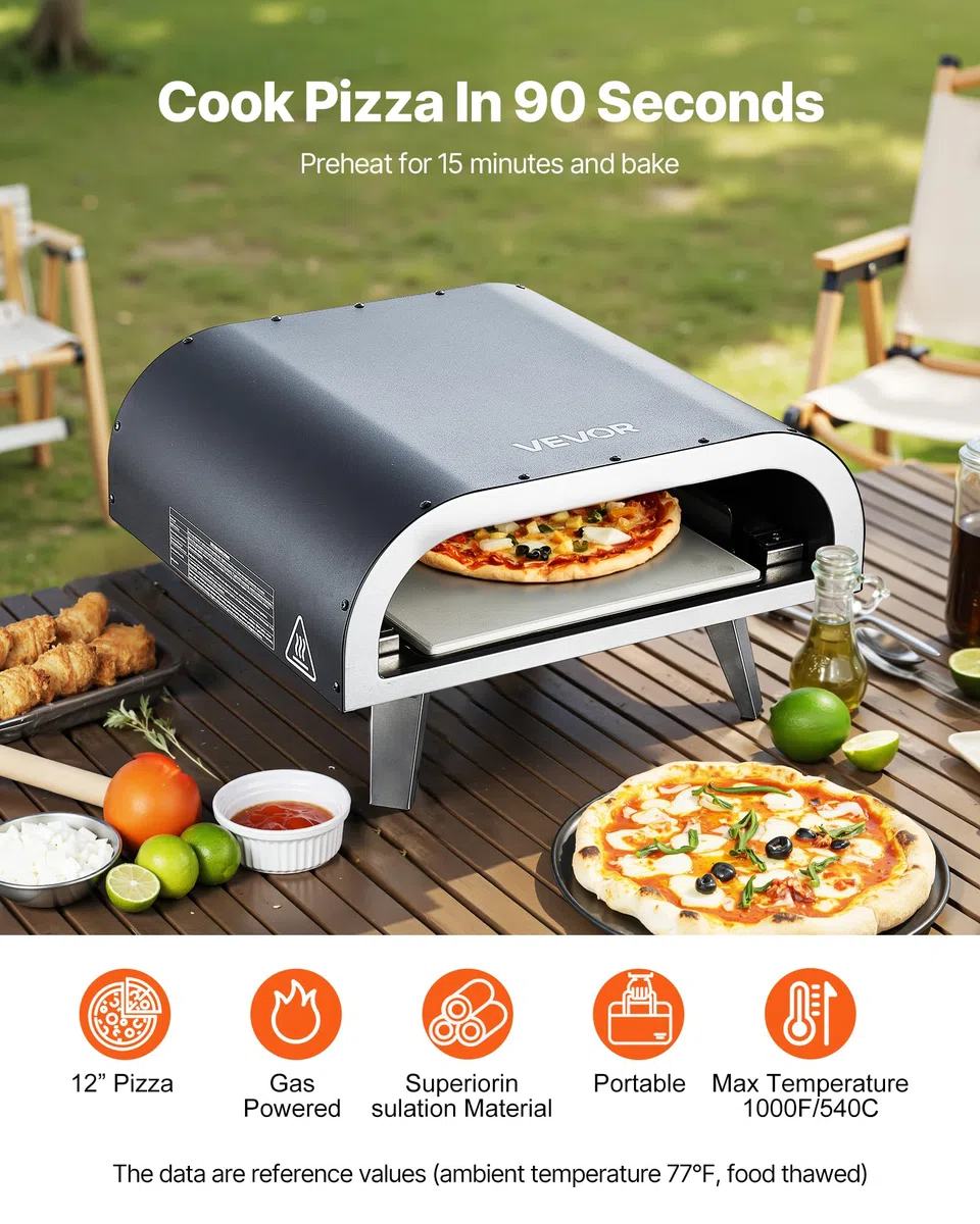 VEVOR Forno per pizza all'aperto a gas 30,5 cm portatile con pietra in cordierite e copertura impermeabile