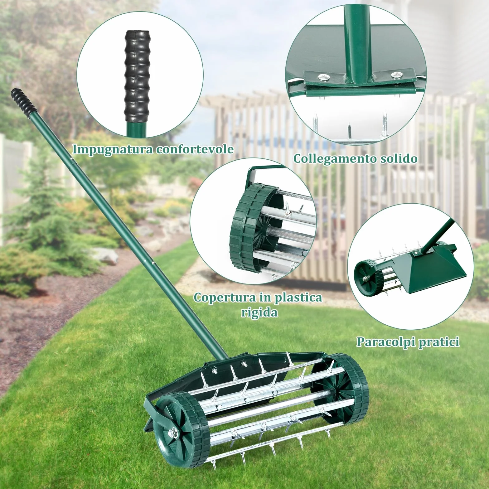 COSTWAY Arieggiatore per Prato, Rullo Arieggiatore da Prato con Parafango, Arieggiatore Manuale per Prato Giardino Terreno, 46 x 23 x 127 cm