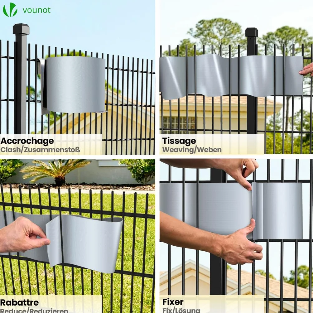 VOUNOT® Telo Frangivista in PVC per Recinzione Giardino, 19cm x 70m, 450 g/m², Strisce per Protezione della Privacy, Rotolo Frangivista con Clips di Fissaggio, Grigio Chiaro