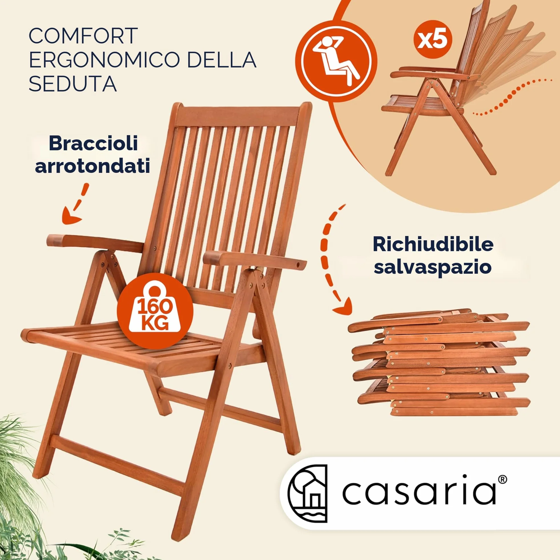 Casaria® Zestaw mebli ogrodowych z drewna eukaliptusowego 6 krzeseł składanych ze stołem FSC 7 części