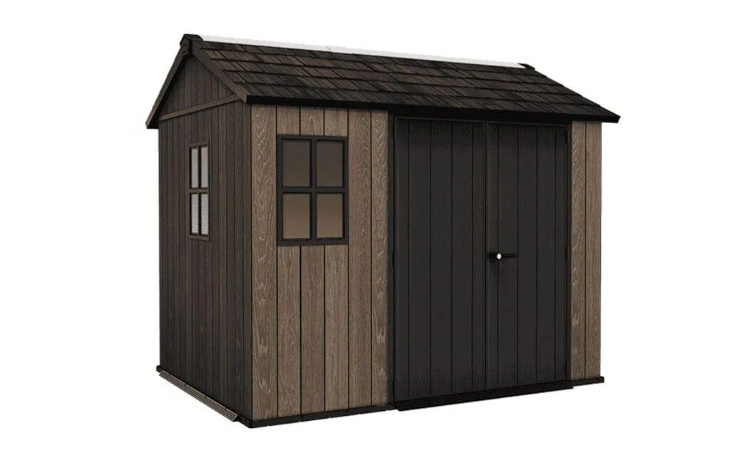 Keter Casetta da Giardino Apex 759/975 Walnut, Effetto Legno Noce Naturale, Porte e Finestre Orientabili, 5,2 m², 230x287x246H cm