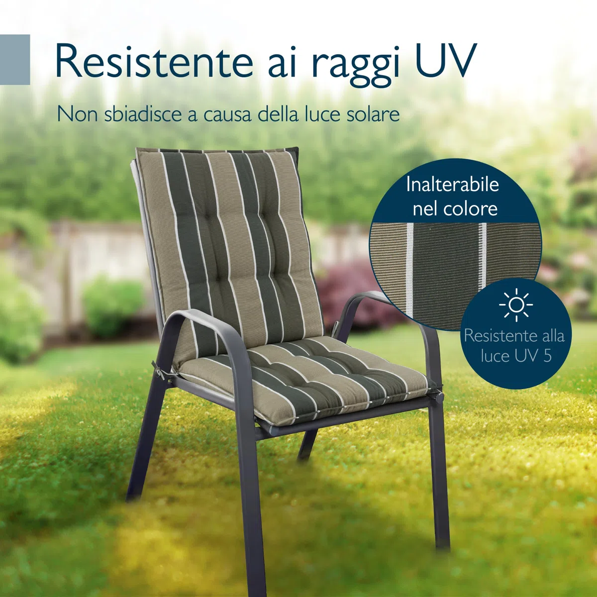Set di 4 Cuscini Schienale Basso 100x50 cm Verde a Righe Spessore 8cm per Sedia Giardino Resistente UV Antiscivolo