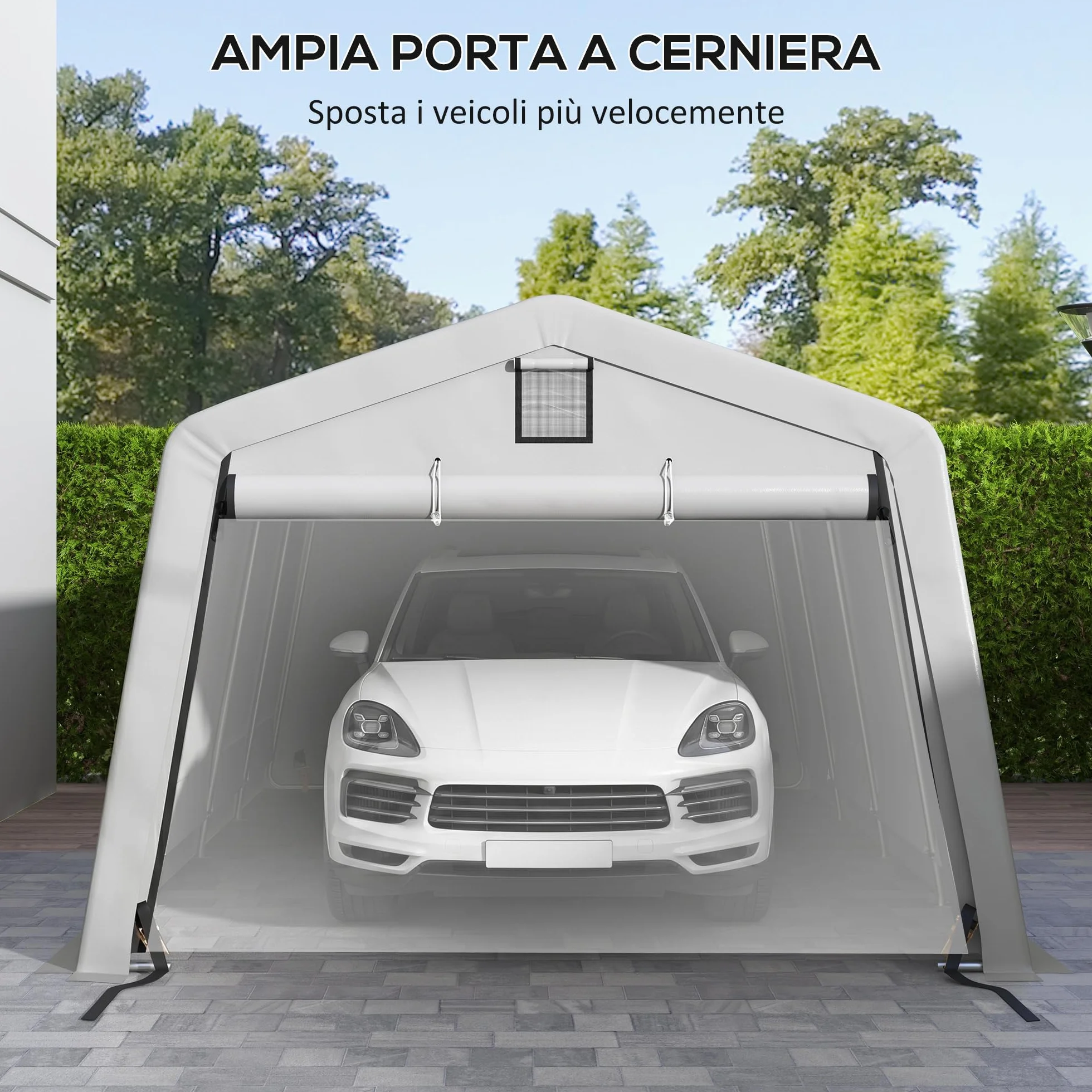 Outsunny Tendone da Giardino per Auto in Acciaio Zincato e PE 618x265/330x240 cm Grigio Chiaro