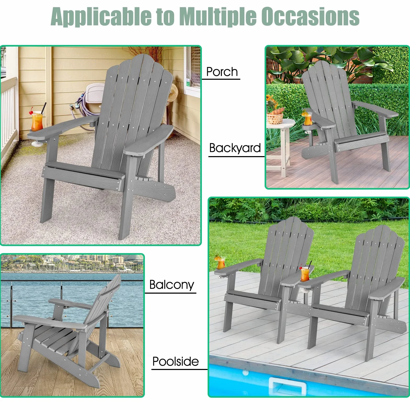 KOMFOTTEU sedia Adirondack Hips, Patrone Resistanti a Tutte le Condizioni, Falò con Supporto per Tazze, 77 x 86 x 94 cm (grigio)