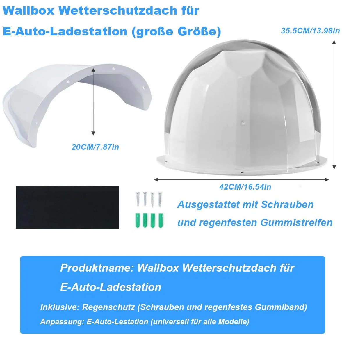 Wallbox Tettoia per stazione di ricarica auto elettrica protezione pioggia UV ABS 40x35,5x20 cm