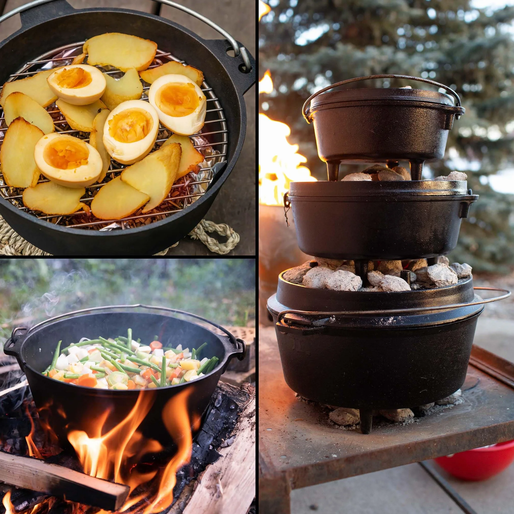 Wiltec Dutch Oven Forno Olandese con Pentola in ghisa 4l sottopentola e solleva coperchio per fuoco campeggio