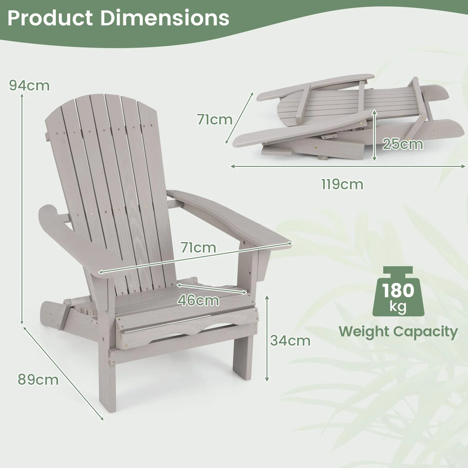GIANTEX Set di 2 Sedie Adirondack Pieghevoli, Sedia da Esterno con Telaio in Legno di Abete