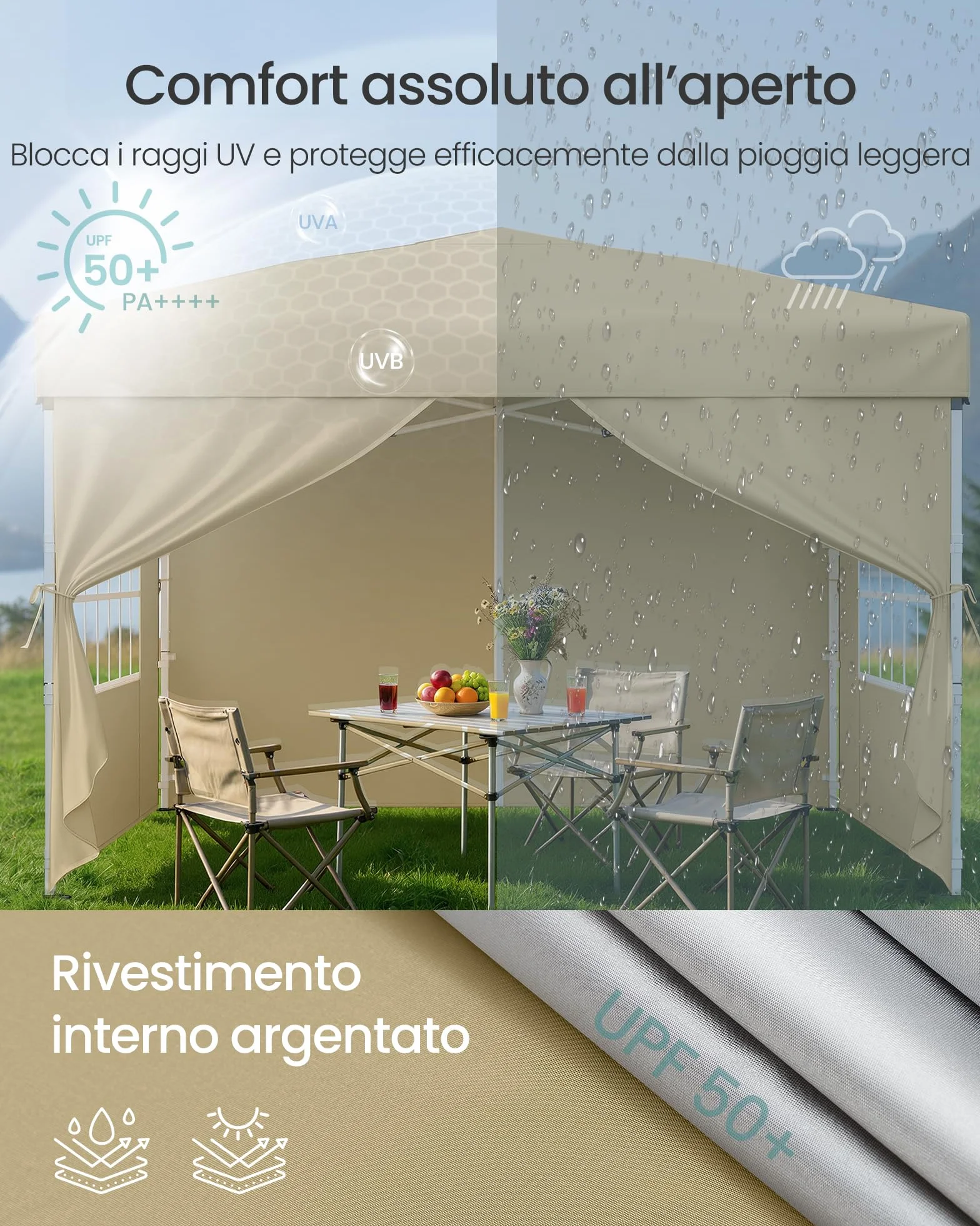 SONGMICS Gazebo Pieghevole 3x3 m Beige GCT104LZ01
