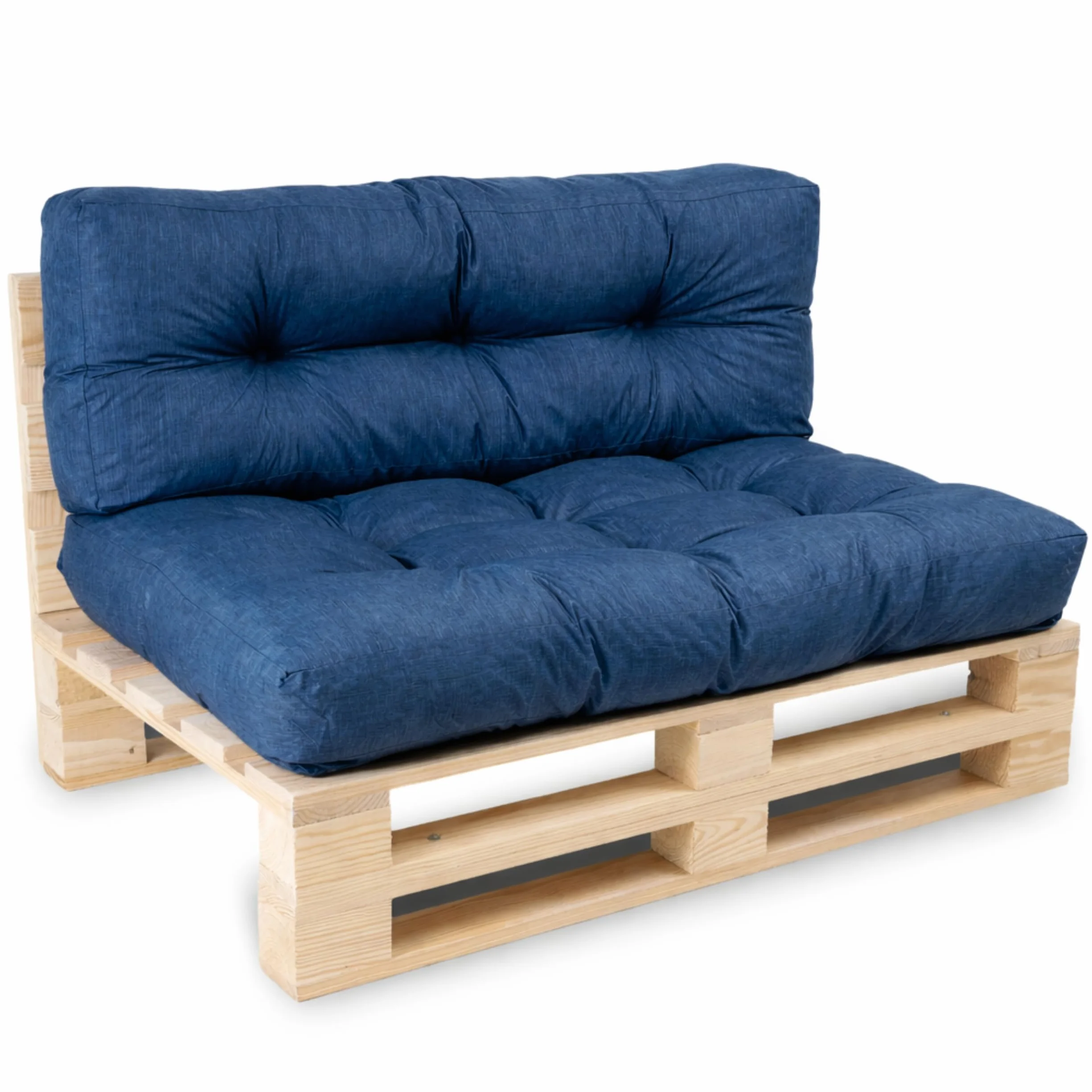 bananair - Cuscini per Pallet - Tessuto Idrorepellente e Anti-UV - Molto Confortevole, Imbottito in Schiuma - Cuscini per Divano Esterno Giardino (Seduta 120x80 cm + Schienale 120x40 cm, Blu)