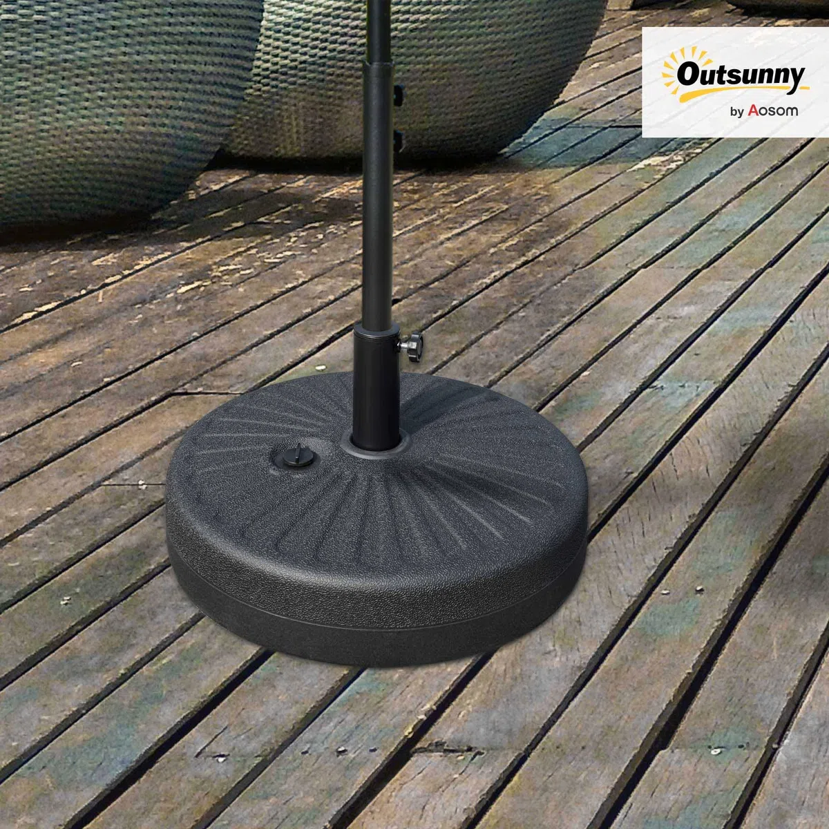Outsunny Base per Ombrellone da Giardino con Palo Centrale Φ3.8cm e 4.8cm, Basamento per Ombrellone Riempibile con Acqua o Sabbia, Nero
