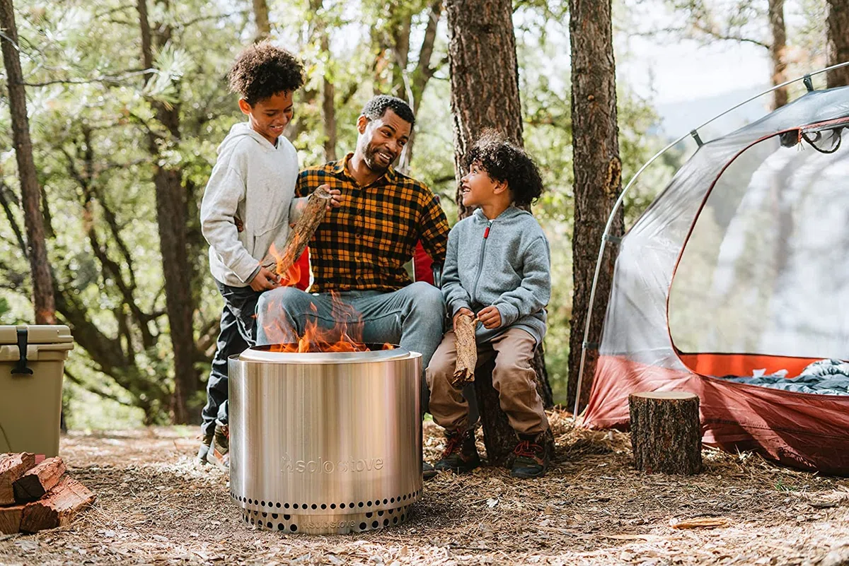 Solo Stove Braciere Senza Fumo Bonfire con Supporto2.0 | con Custodia da Trasporto, Combustione della Legna, Cassetto per la Cenere Rimovibile, Acciaio Inossidabile, 49,5 x 44,5 cm, 9 kg, Argento