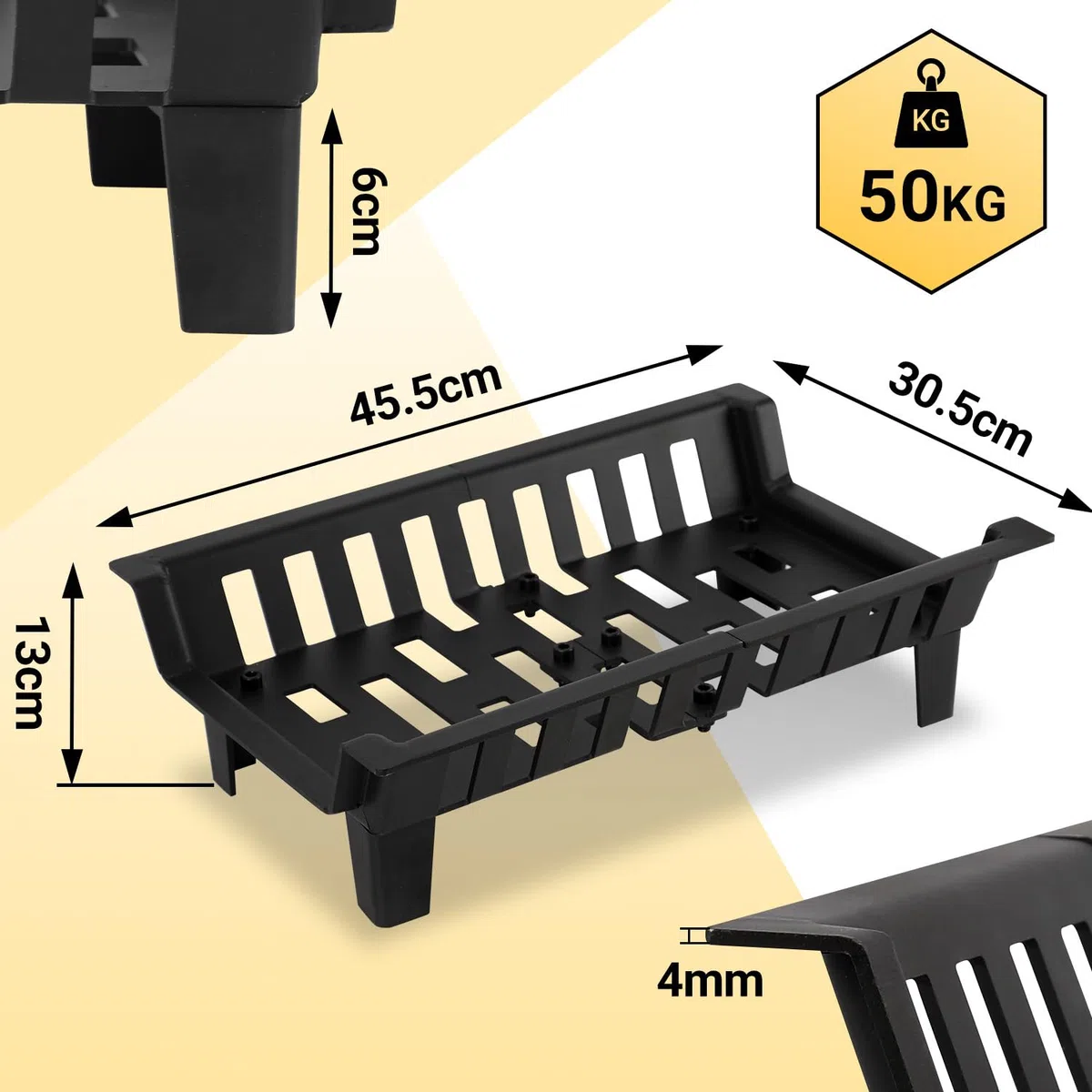 Griglia per caminetto 45,5 x 30,5 x 13 cm mensola in legno supporto per legna da ardere