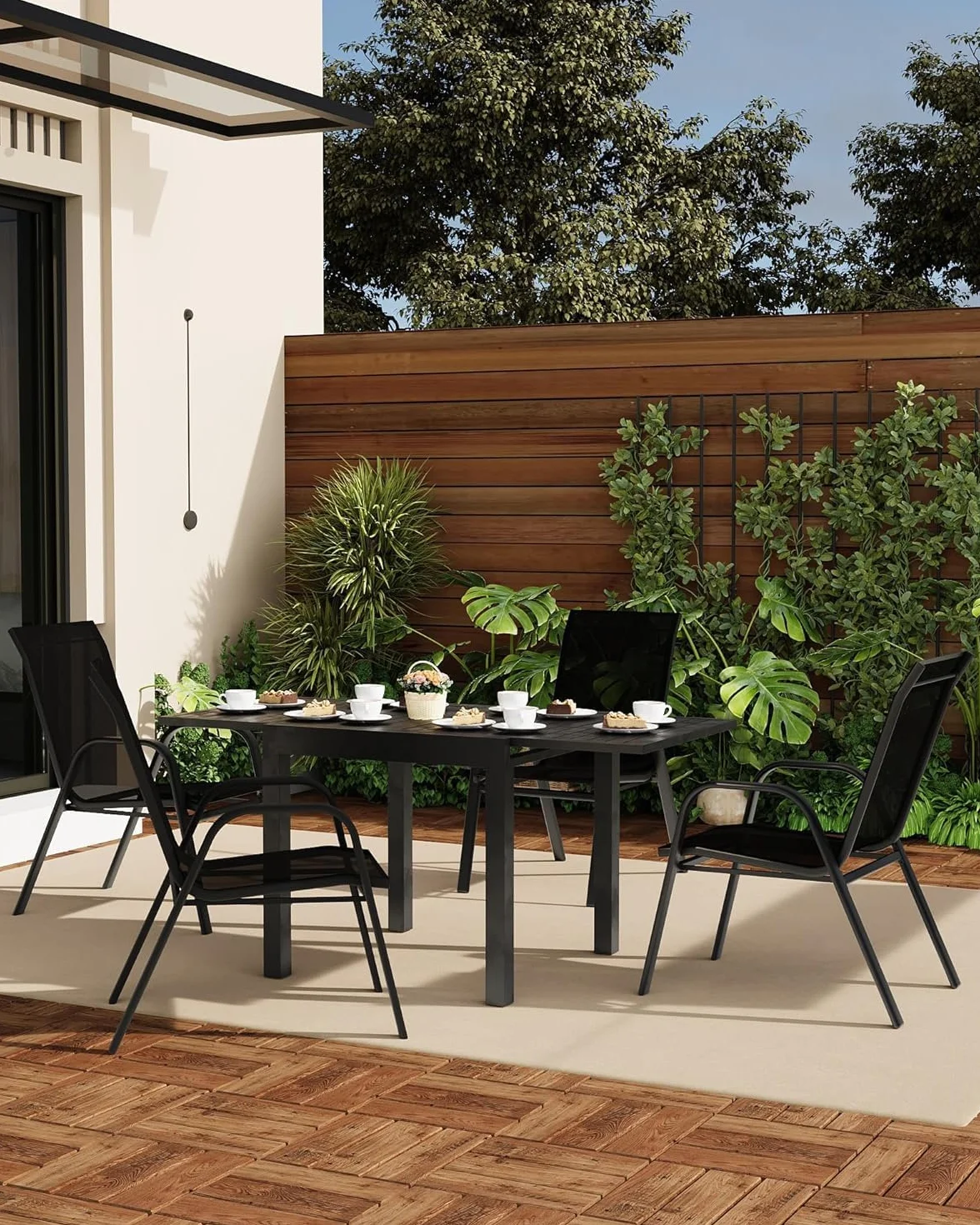 Sedie Da Esterno Impilabili Per Patio Struttura in Metallo Con Schienale Alto Set Da 4