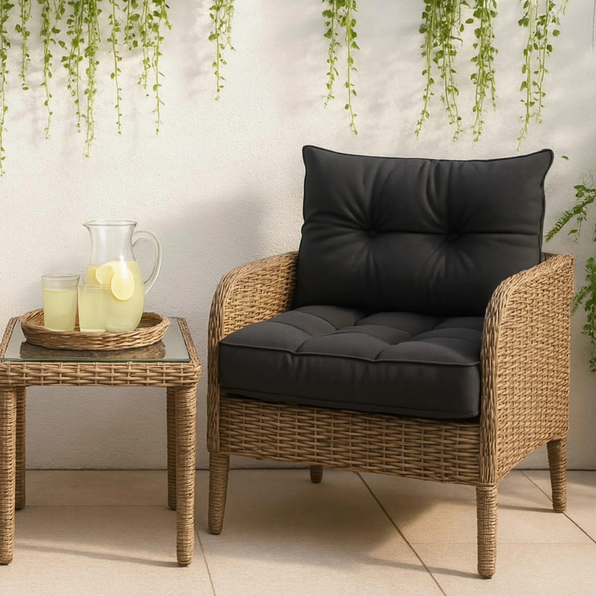 Amazinggirl Cuscino Lounge Arredo Giardino Set: seduta 60x60 cm e schienale 40x60 cm - Schienale Rattan Ideale per balcone terrazza outdoor comfort imbottitura spessa resistente Beige