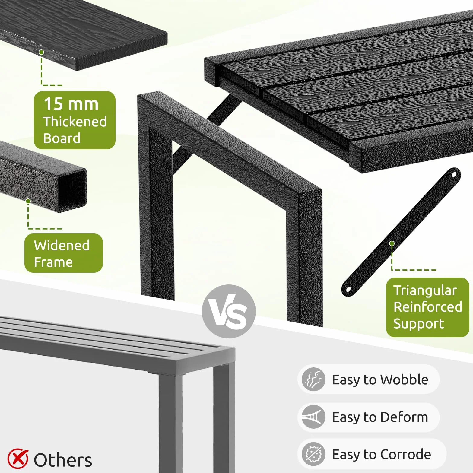 LIFERUN Outdoor Bar Table, 120 x 38 x 98 cm, Tavolo da Giardino Cortile con Piano Impermeabile, Tavolo da Bar Alto con Piedini Regolabili, adatto per Terrazza, Bordo Piscina, Soggiorno, Nero