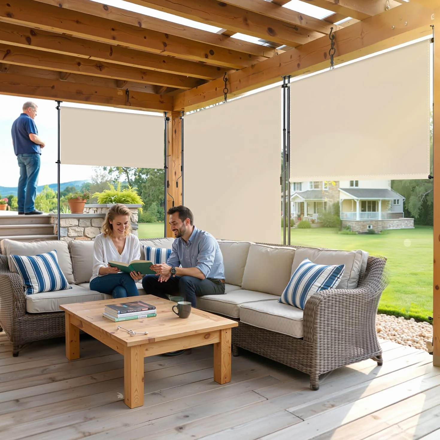 Tenda da sole verticale per esterni 200x270 cm allungabile con morsetto e manovella beige