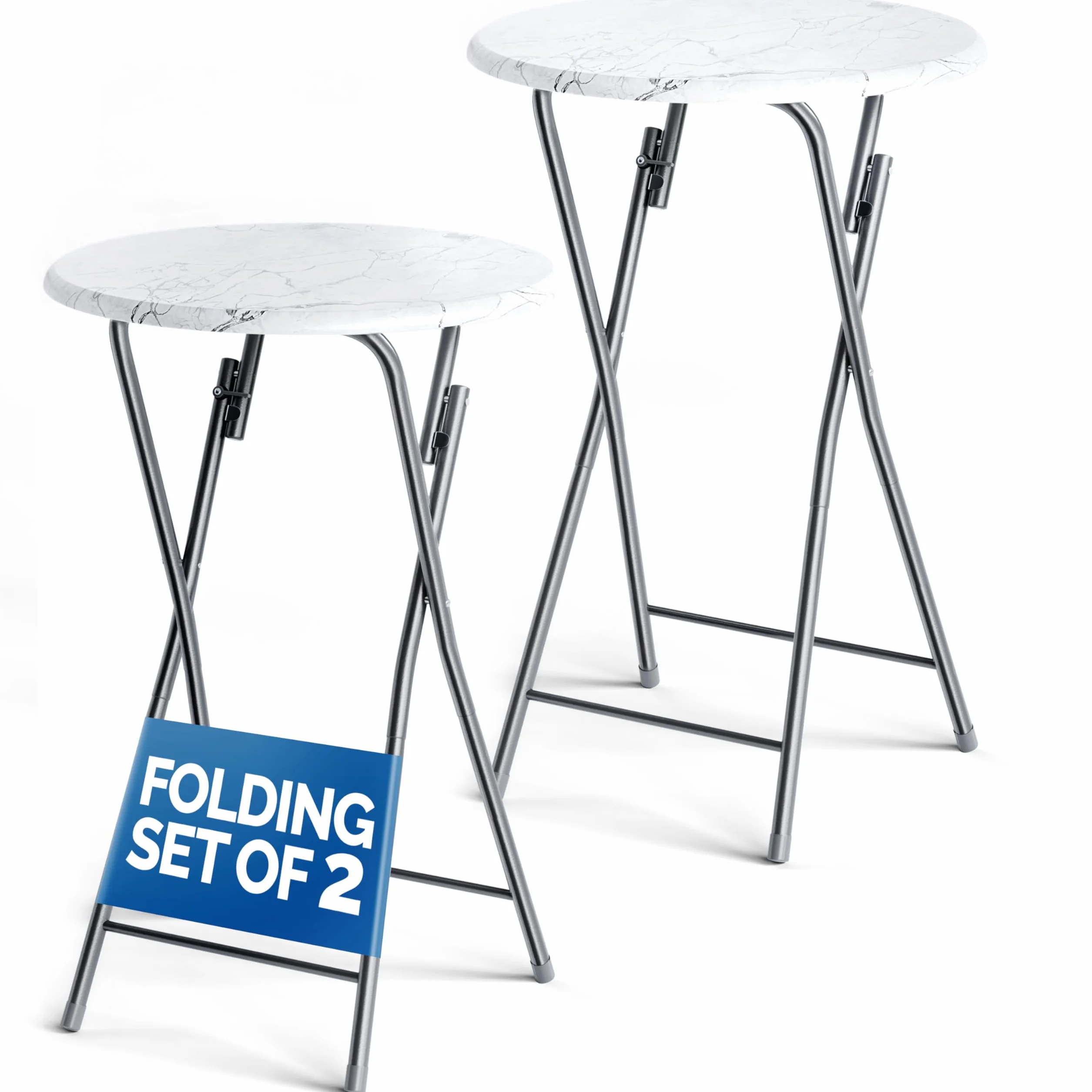 Casaria® Set 2 Tavoli da Bar Pieghevoli 110cm Ø 60cm Tavolino Appoggio Tavolo da Cocktail Alto Rotondo Giardino Bianco