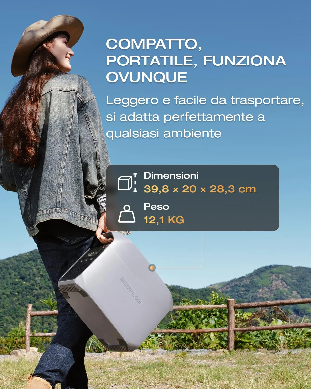 EF ECOFLOW DELTA 3 Classic Power Station Portatile, batteria LiFePO4 da 1024Wh, uscita CA da 1800W (3600W di picco), USB-C da 100W, ricarica rapida di 1 ora, generatore per campeggio, backup domestico