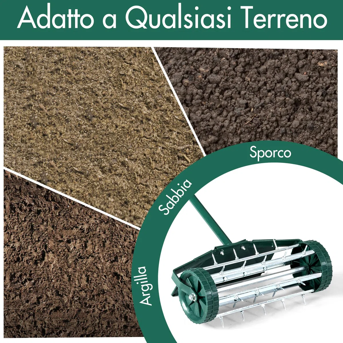 GYMAX Aeratore per Prato, Rullo a Spine di Metallo, 46x23x127 cm, Verde