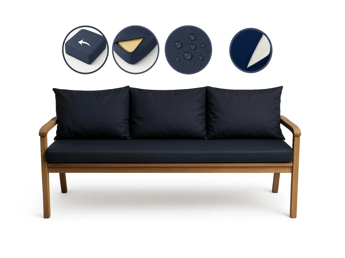 Cuscino per Panca da Giardino con Schienale SET Bifacciale 150x60x50 cm Blu Marino