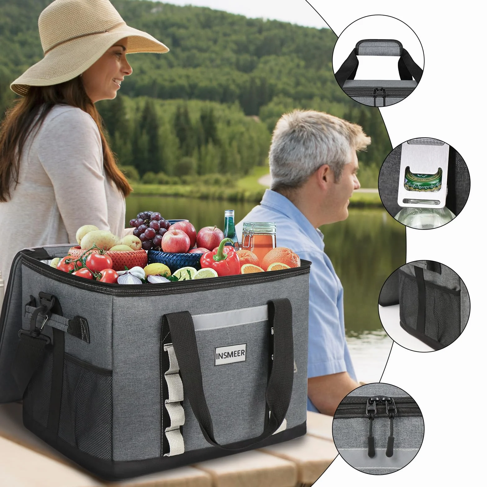 INSMEER Borsa Termica Pieghevole 48 L, Impermeabile per Picnic Escursioni