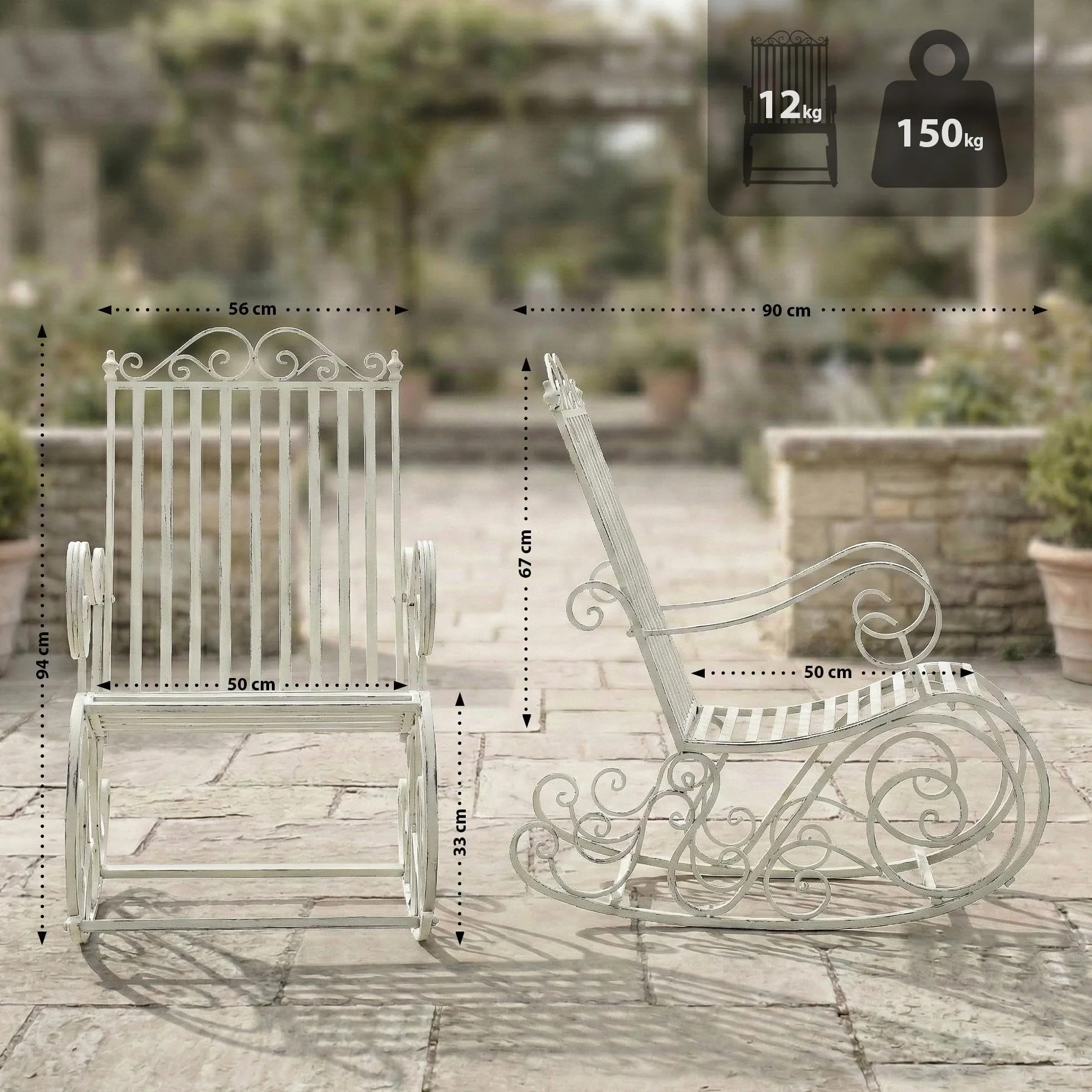 Sedia a Dondolo Relax Smilla Resistente alle Intemperie Giardino Poltrona da Esterno Antico Bianco