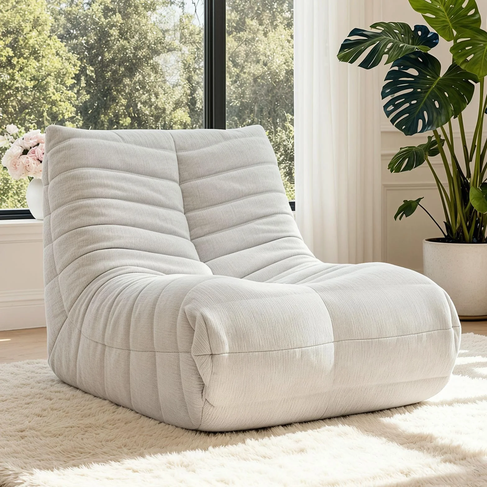 HealthRelife Bean Bag Togo Style Memory Foam Floor Sofa Beige