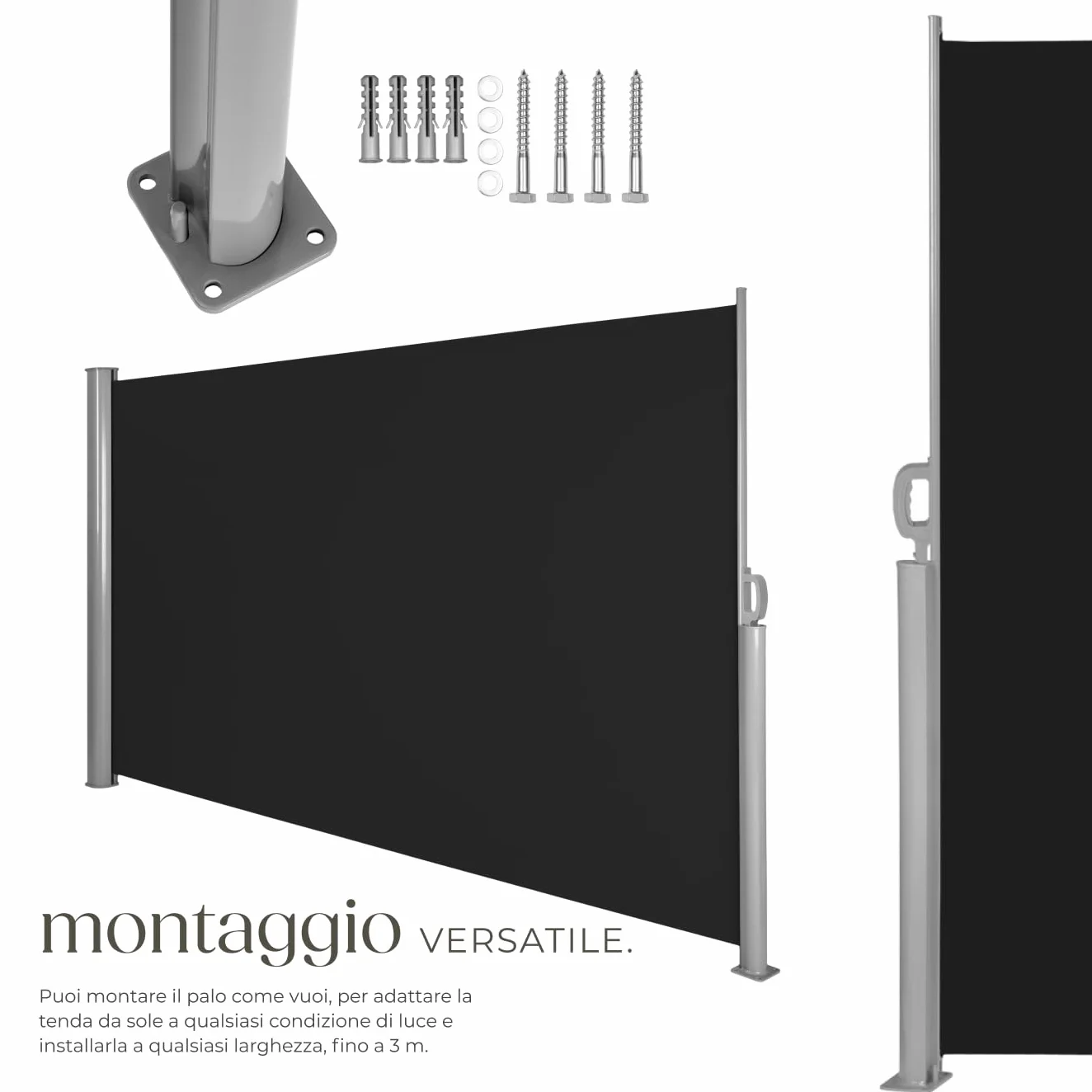Tenda Frangivento a Scorrimento Paravento Estraibile Esterno 200x300 cm Nero