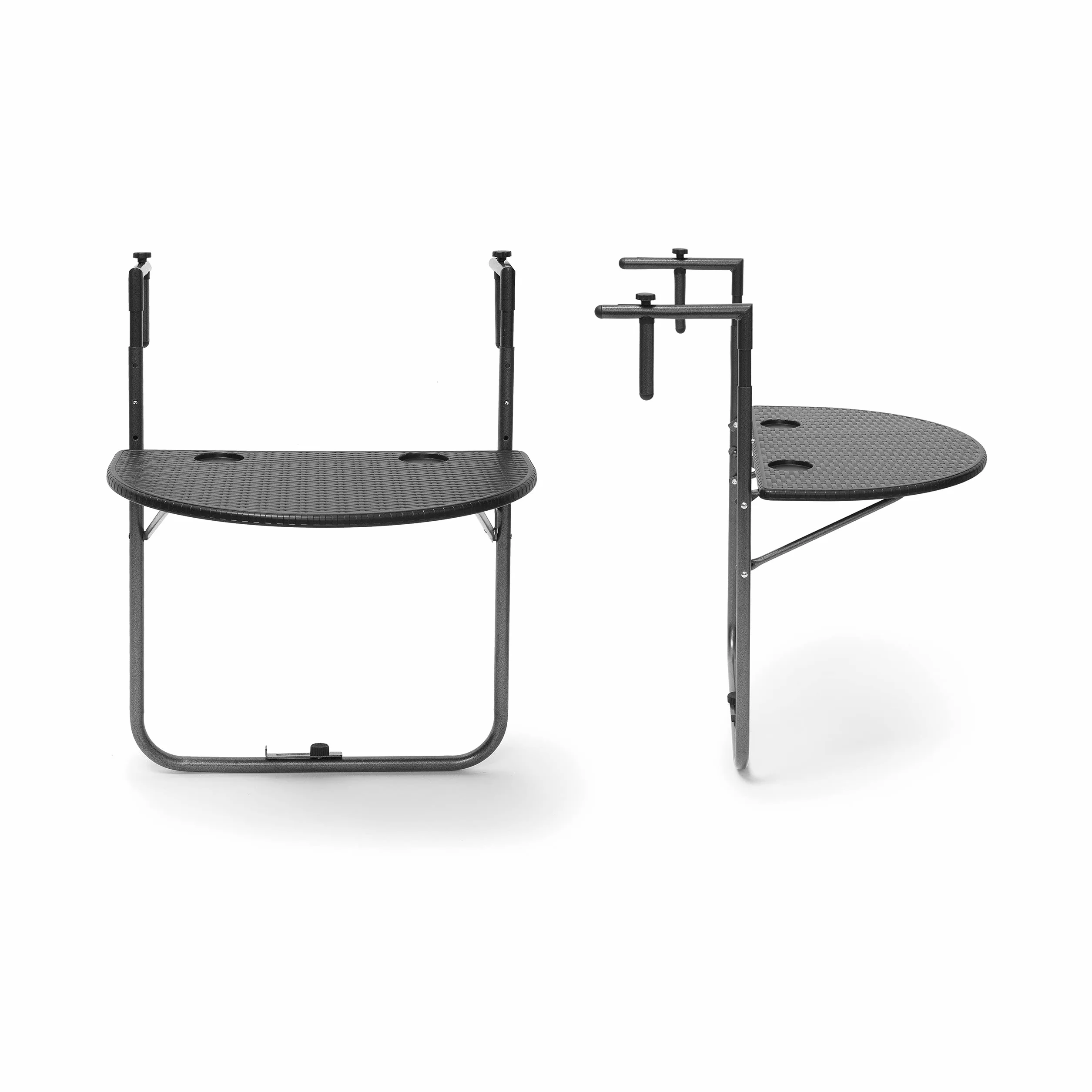 Relaxdays Tavolino Pieghevole per Balcone Salvaspazio 60x40 cm Simil Rattan Nero
