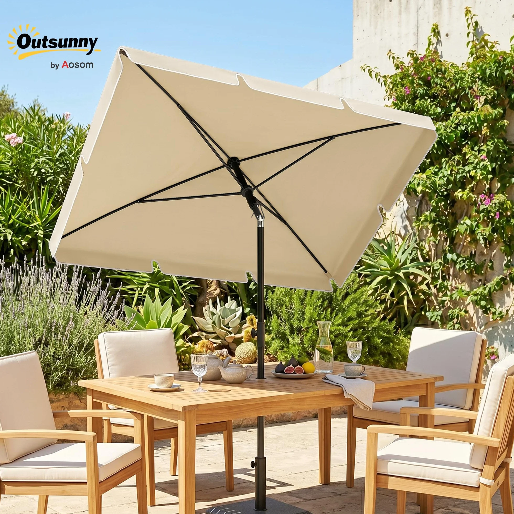 Outsunny Ombrellone da Giardino 2x1,3m Inclinabile con Bordi Arruffati, 4 Stecche in Alluminio e Poliestere 160g/m²