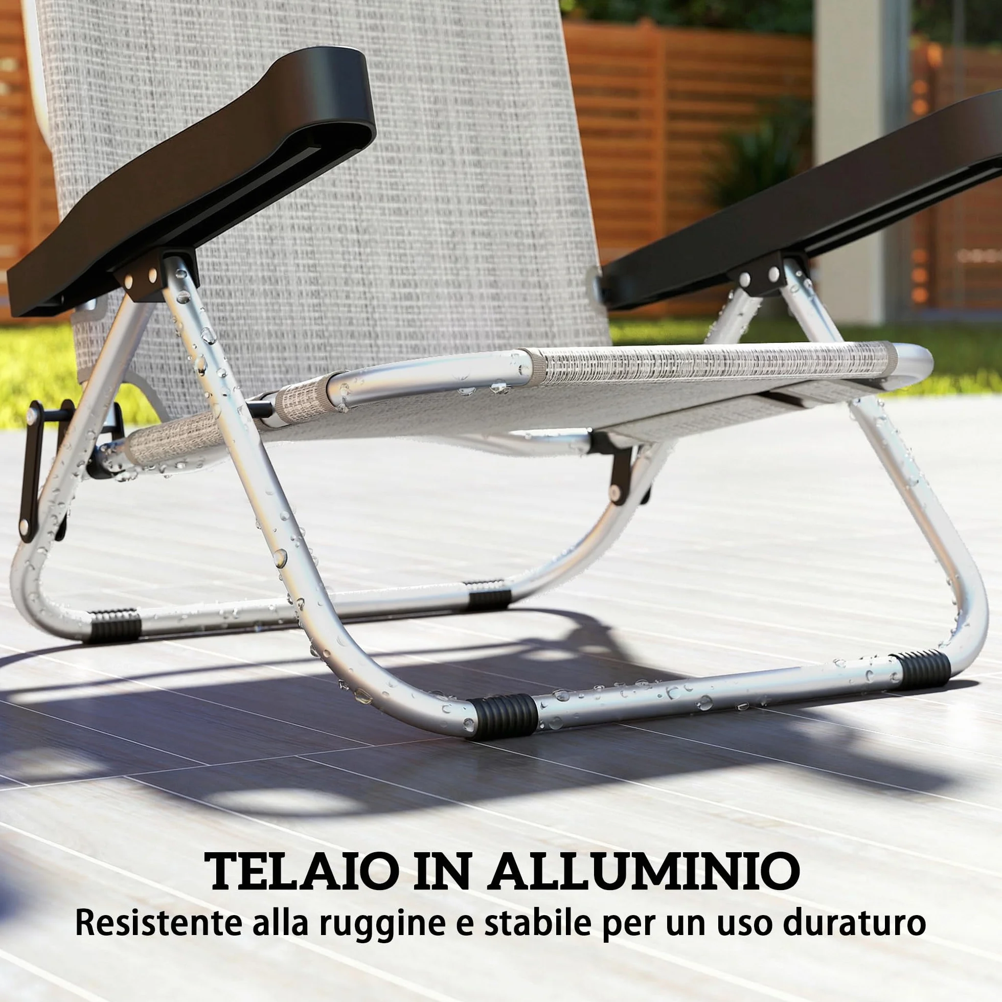 Outsunny Set di 2 Sdraio da Giardino Pieghevole e Reclinabile a 4 Posizioni, Sedia Sdraio da Esterno in Texteline con Telaio in Alluminio e Poggiatesta, Leggera per Giardino Piscina Spiaggia, Grigio