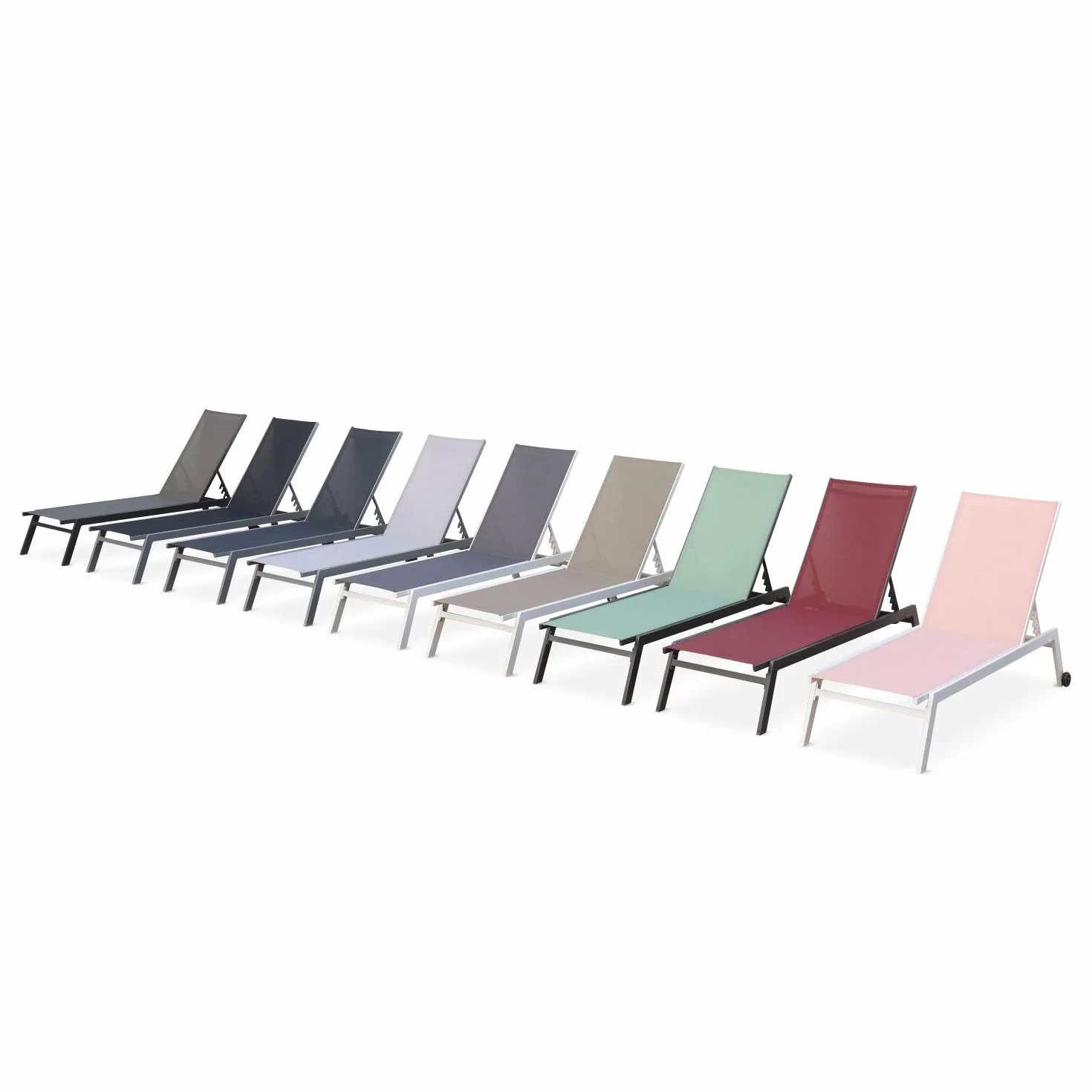 Lettini prendisole in alluminio e textilene multiposizione Antracite 191x55x94 cm Set 2