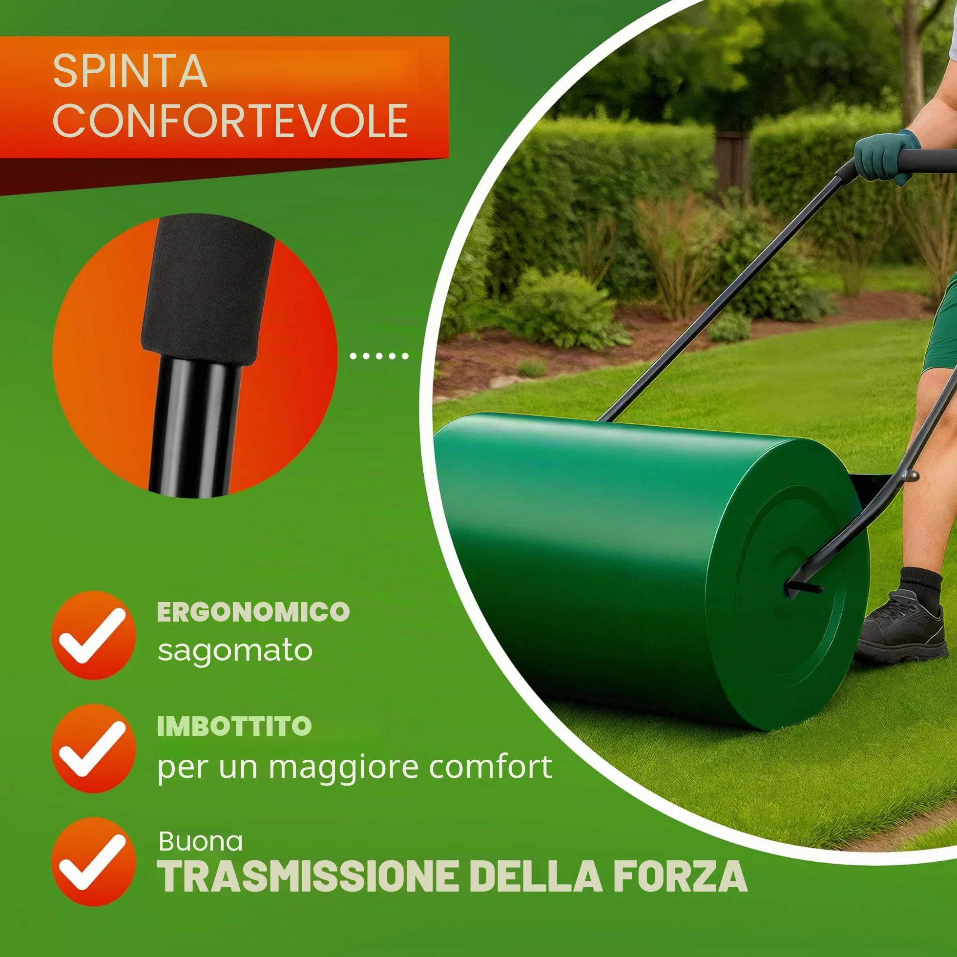 Gardebruk Rullo da Giardino 60 cm Ø32 Capacità 50 L Apertura Laterale Livellare Prato