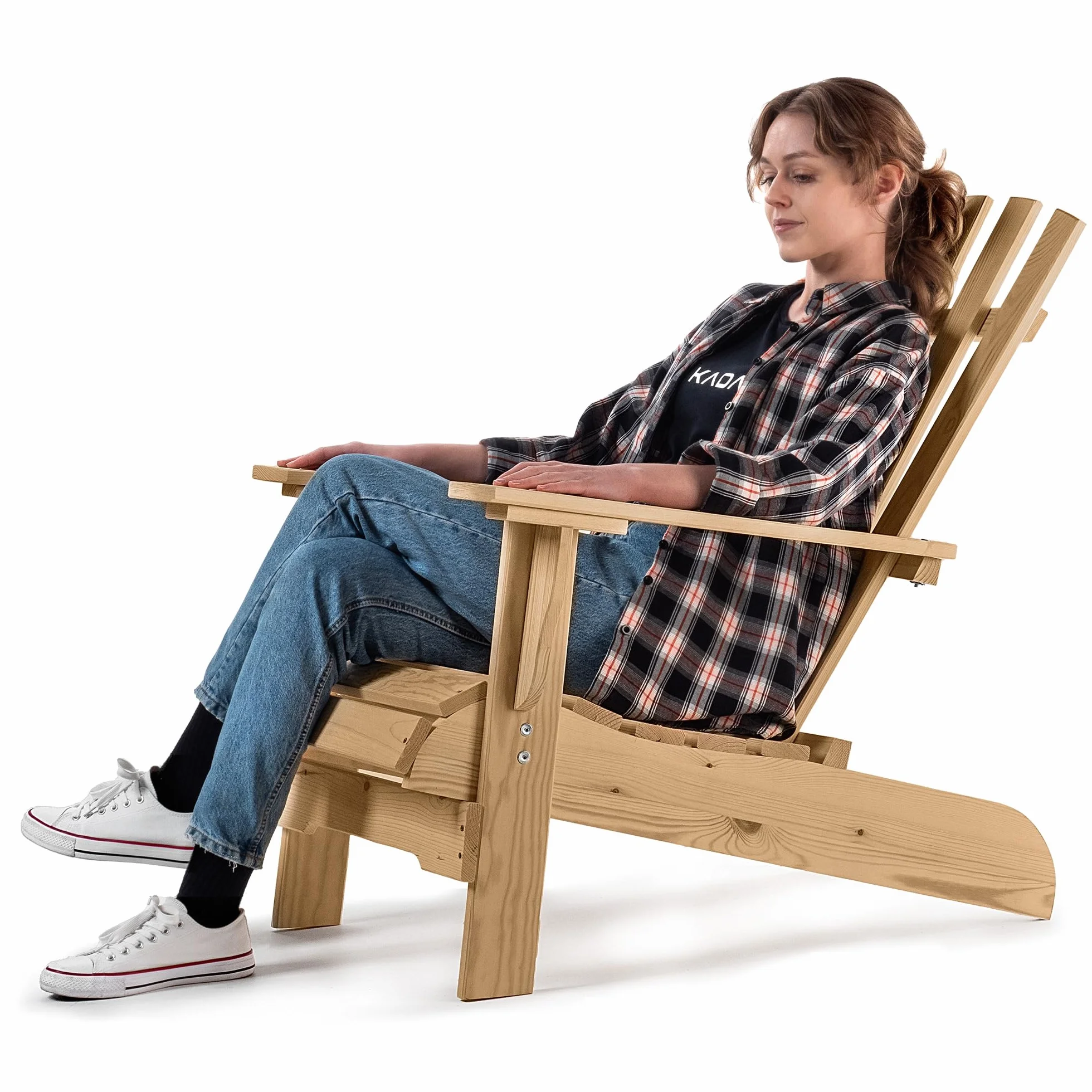 KADAX Adirondack - Sedia da giardino in legno, con schienale alto e braccioli, sedia relax, per esterni, in legno (scuro)