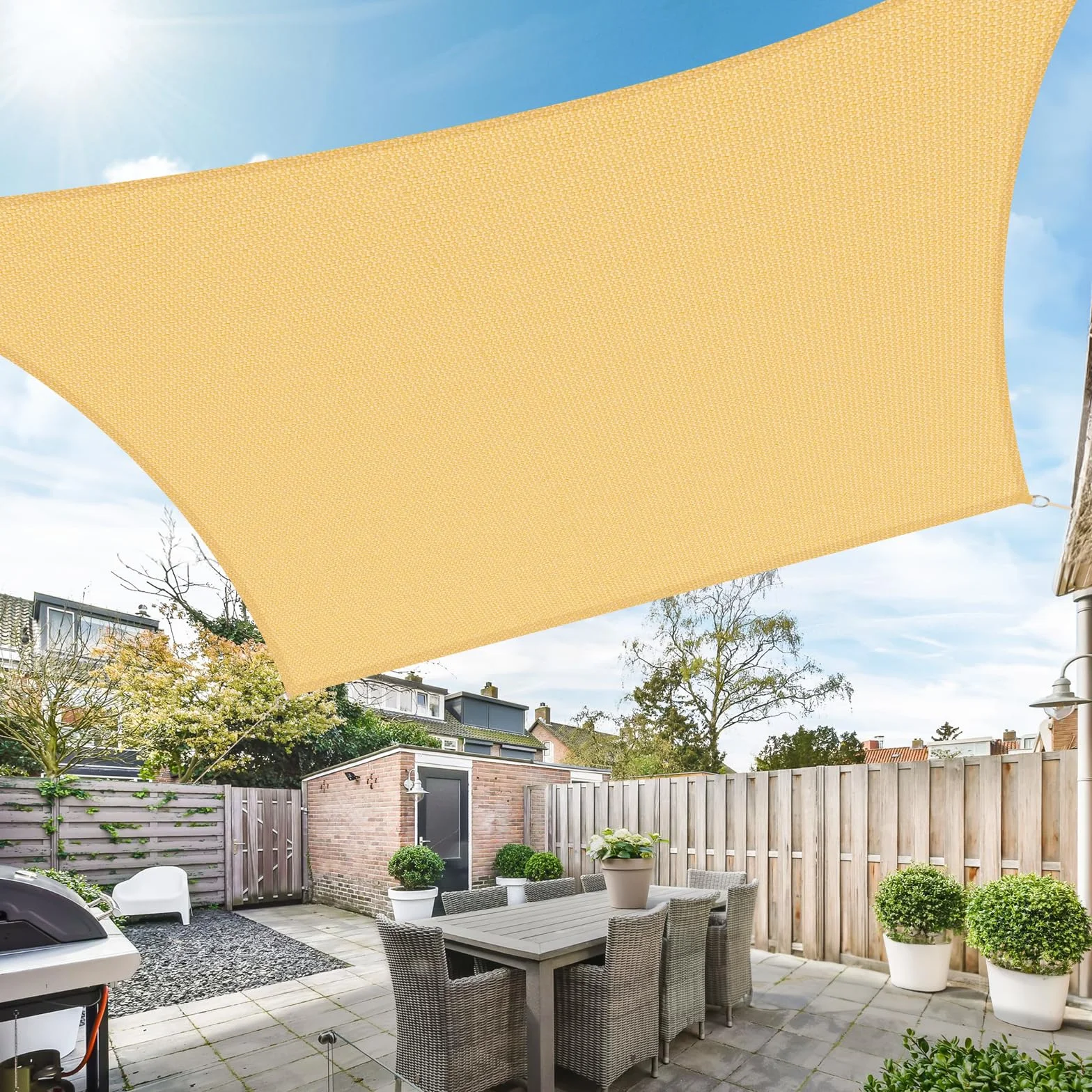 Duerer Tenda a Vela Rettangolare Ombreggiante 3x4m Protezione UV 95% 185GSM Sabbia