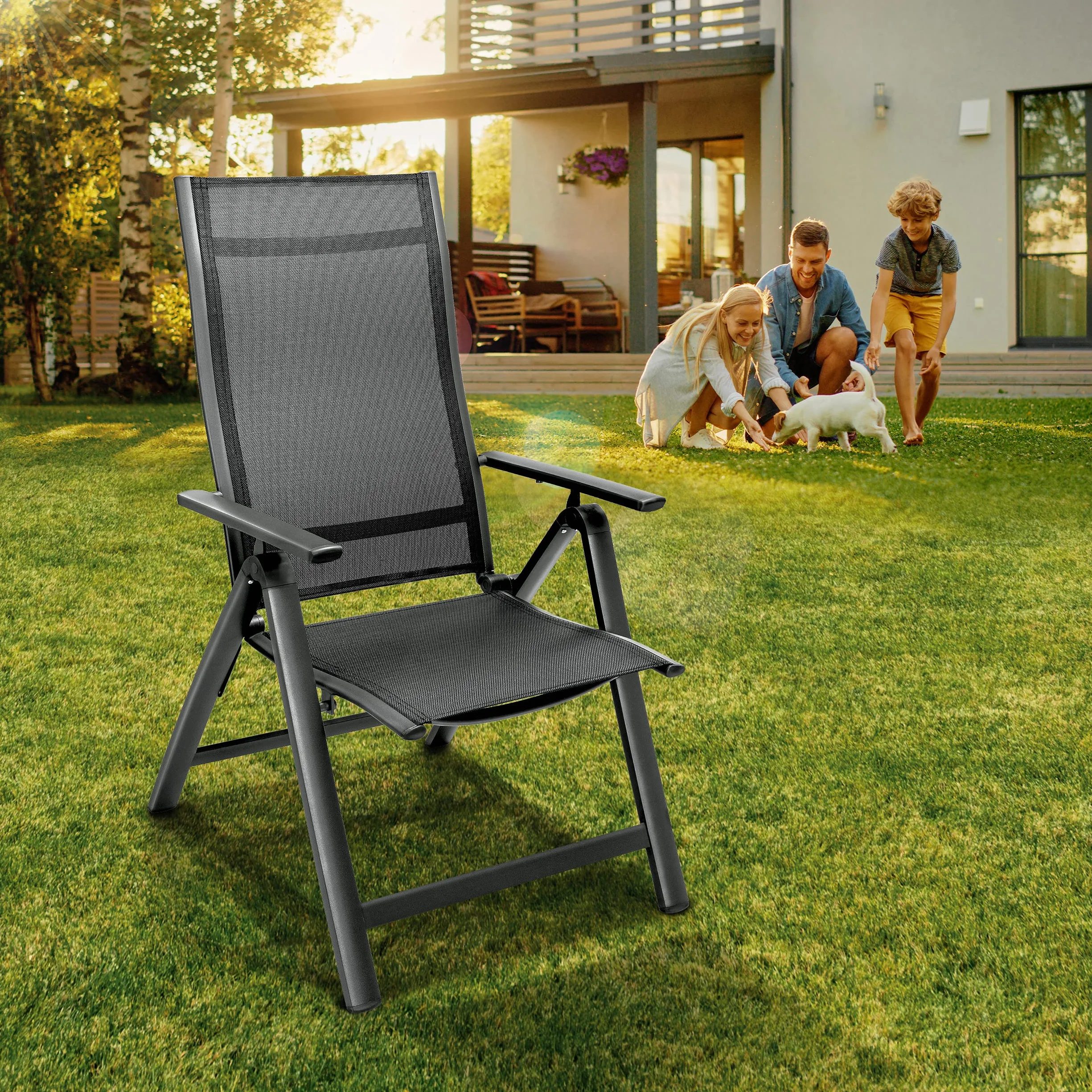 Tillvex Set di 4 sedie da giardino pieghevoli in alluminio con braccioli regolabili antracite