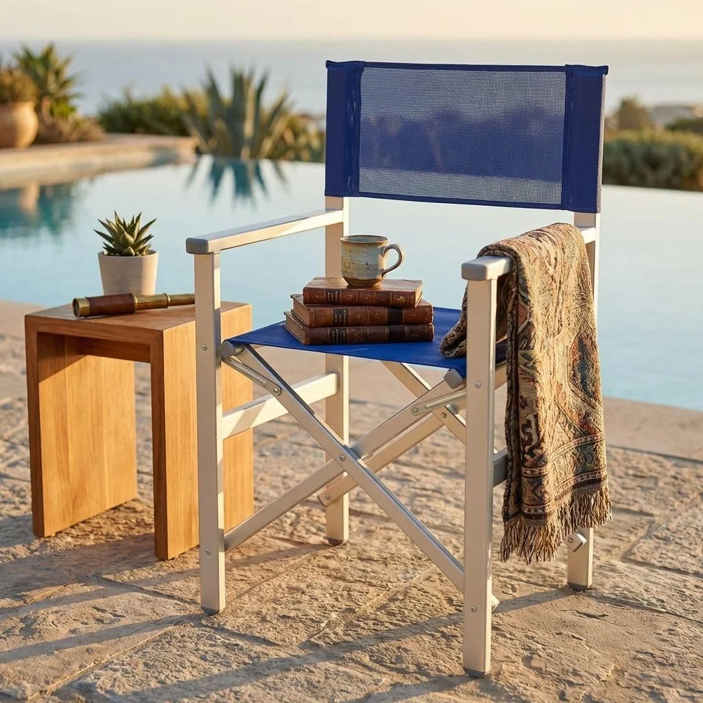 Milani Home Poltrona da Spiaggia Campeggio Alluminio Textilene Pieghevole Outdoor Blu
