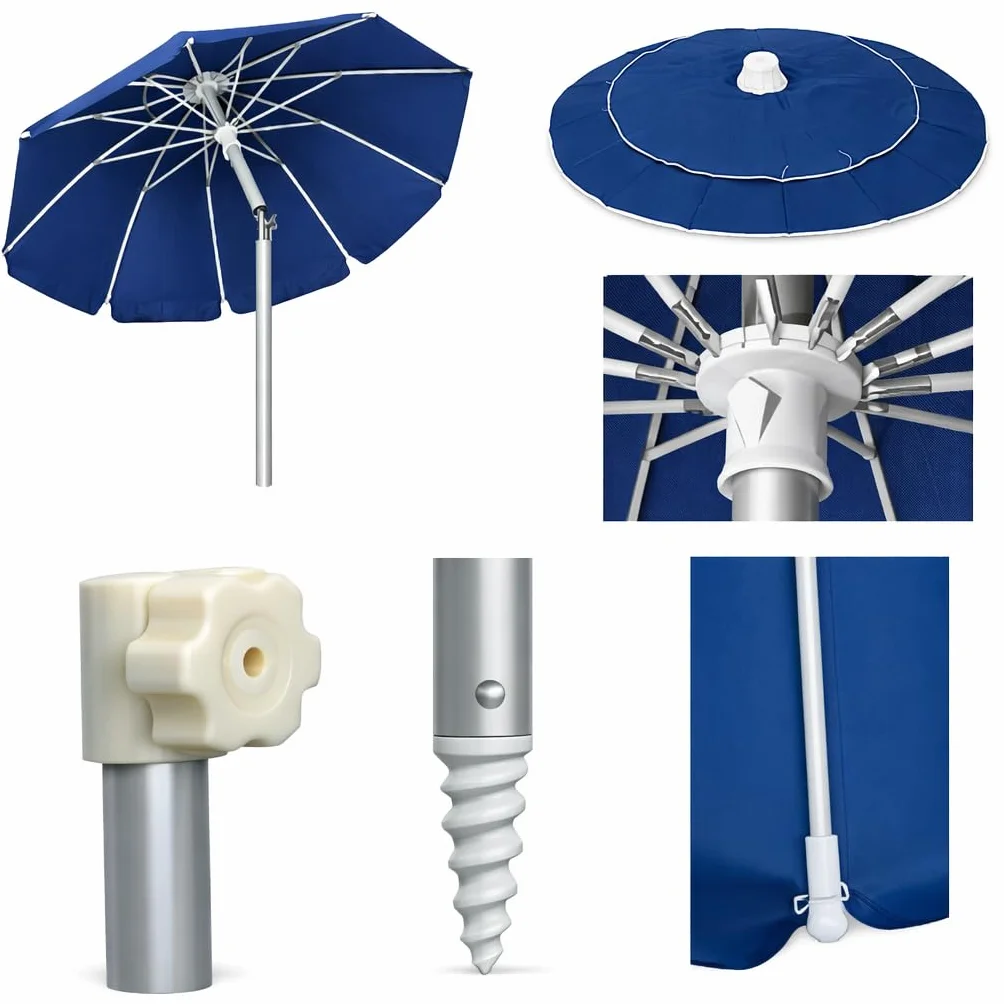 DANYX Ombrellone XXL Mare Spiaggia 240cm Palo Alluminio Stecche Fibra di Vetro Antivento Protezione UV50+ Inclinabile con Custodia e Punta a Trivella