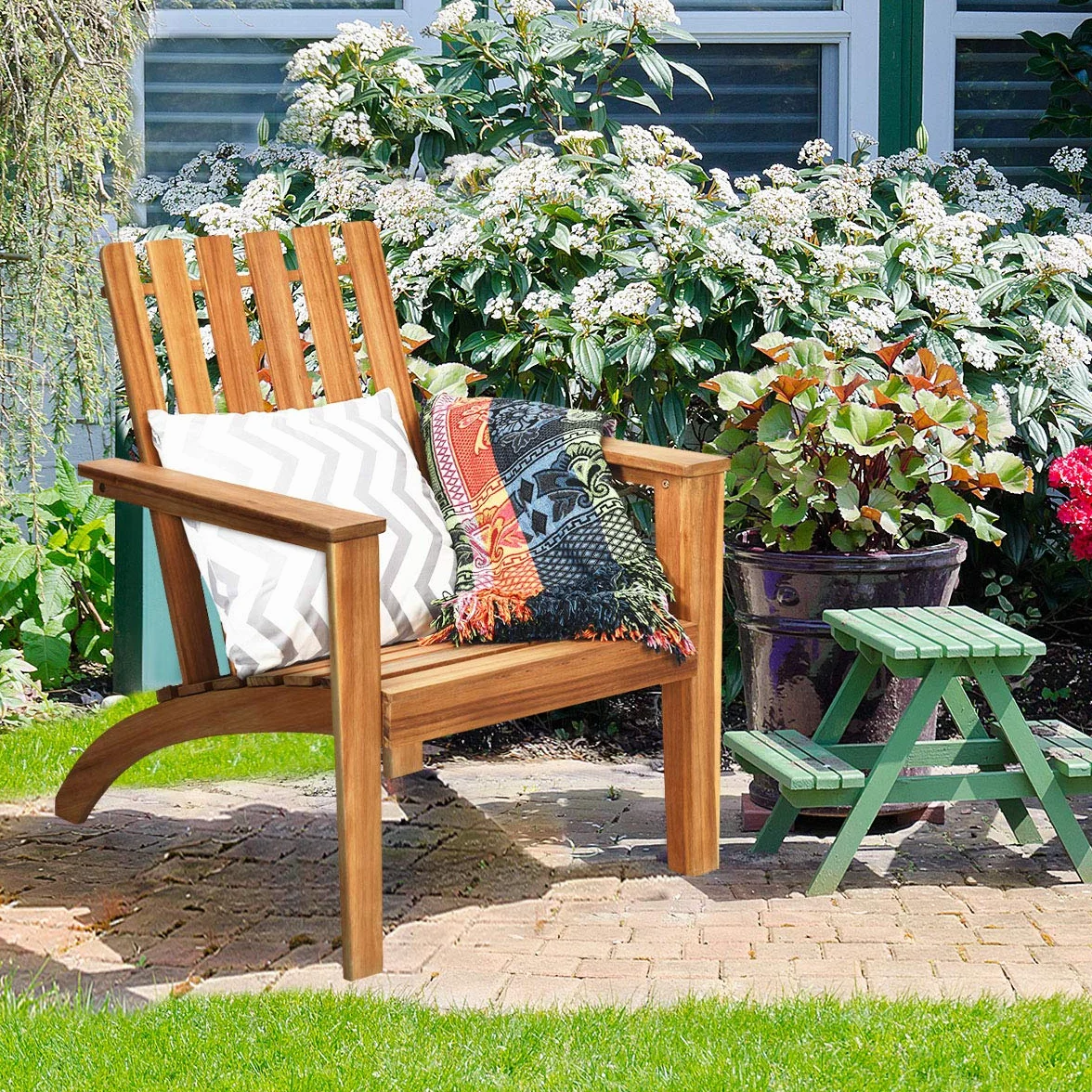 KOMFOTTEU Adirondack - Sedia da giardino in legno di acacia, con schienale e braccioli, ergonomica, da giardino fino a 160 kg, per balcone, giardino, spiaggia (naturale)