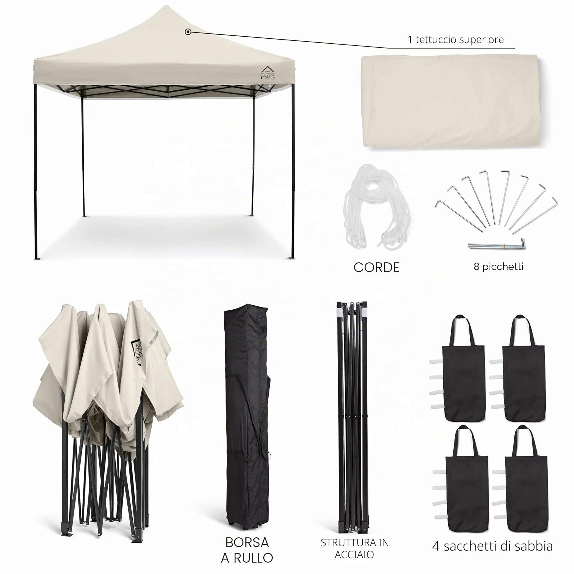 All Seasons Gazebos 3x3m Pop Up Gazebo z akcesoriami i torbą na kółkach, wodoodporny, Kremowy