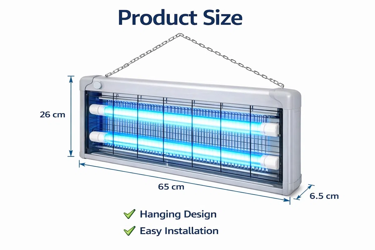 Lampada Antizanzare Elettrica 40W LED UV – Ammazza Zanzare e Antimosche con Griglia Elettrica e Vassoio Estraibile, Struttura in Alluminio con Catena per Soffitto, per Casa, Terrazza e Giardino