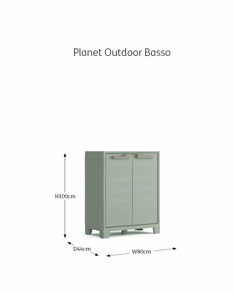 Keter Armadio 2 Ripiani Regolabili Realizzato In Resina Planet Outdoor Basso, Verde, 80 x 44 x 100 cm