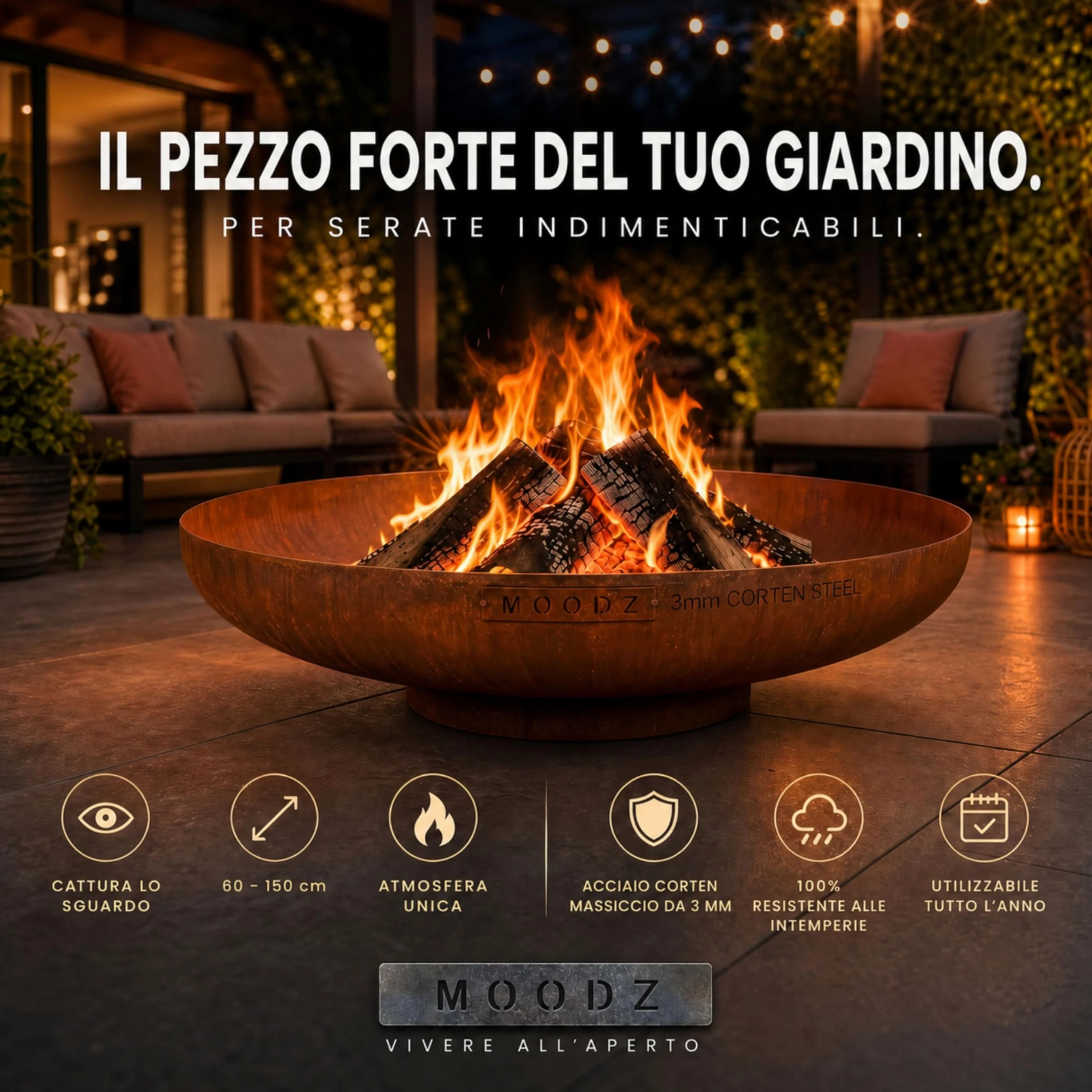MOODZ Outdoor Living Braciere da Giardino Corten Ø100 cm