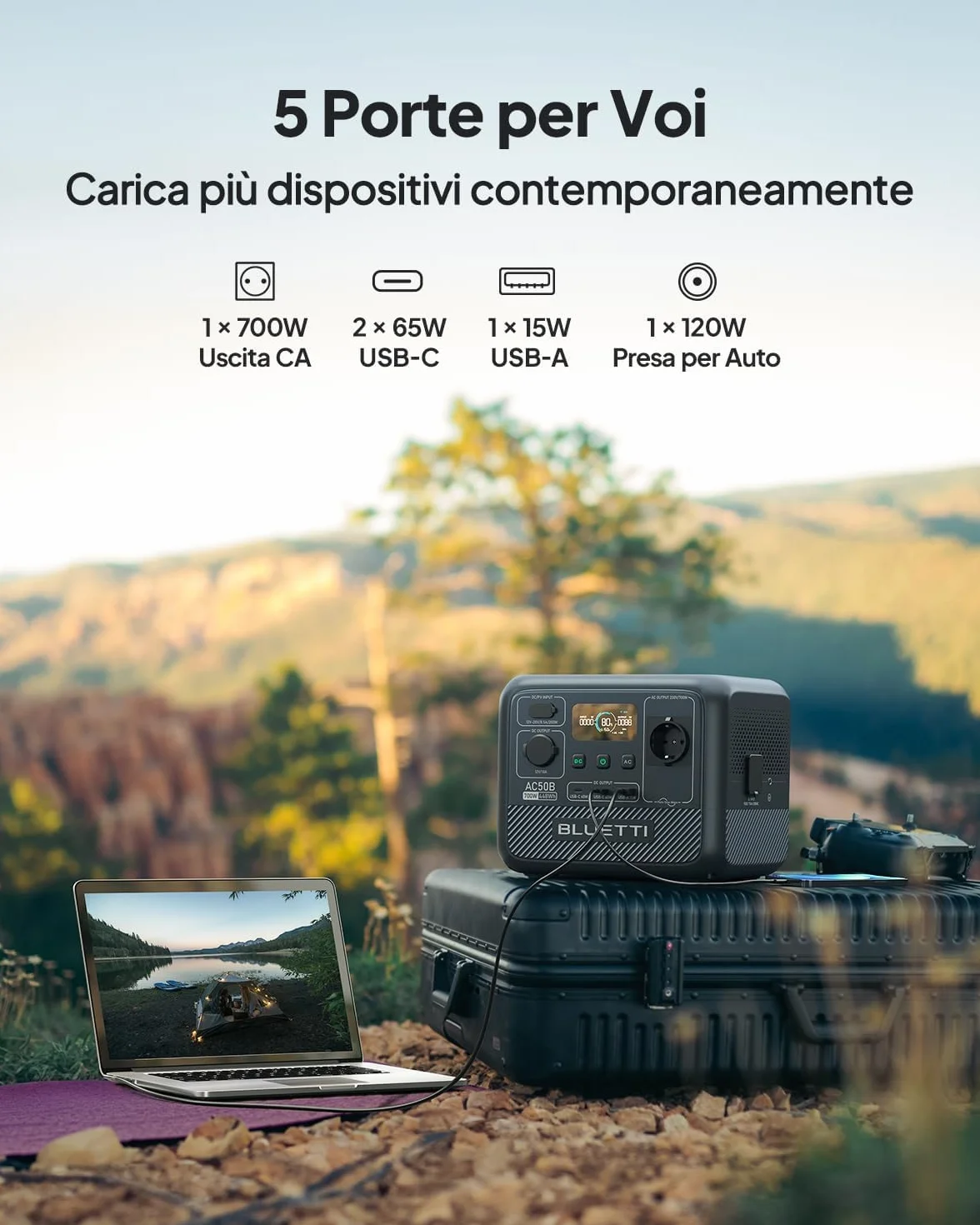 Bluetti AC50B Stazione Elettrica Portatile 448Wh LiFePO4 700W Uscita CA 65W USB-C PD Ricondizionato