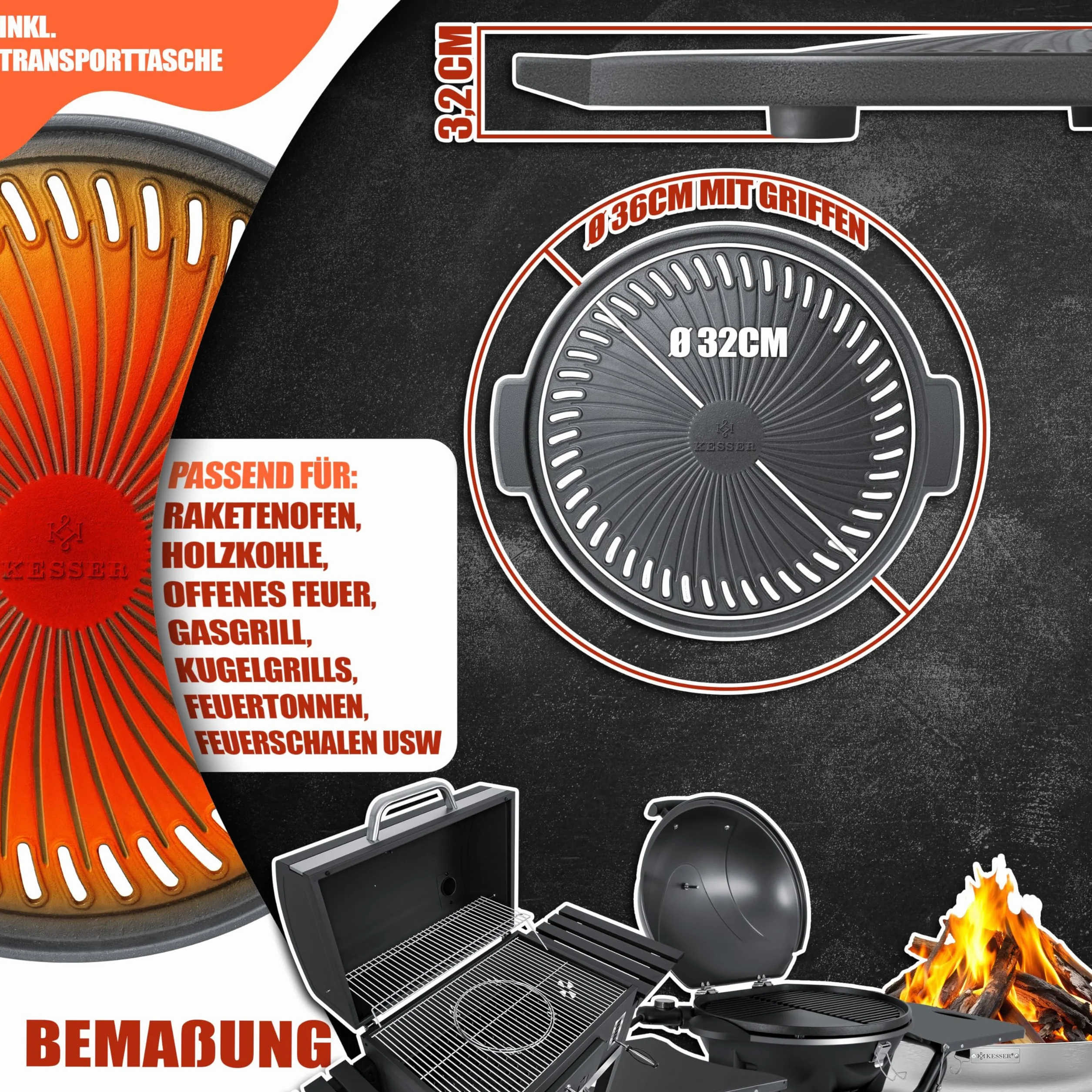 KESSER® Piastra per Forno a Razzo, Olandese, a Legna da Campeggio, Barbecue