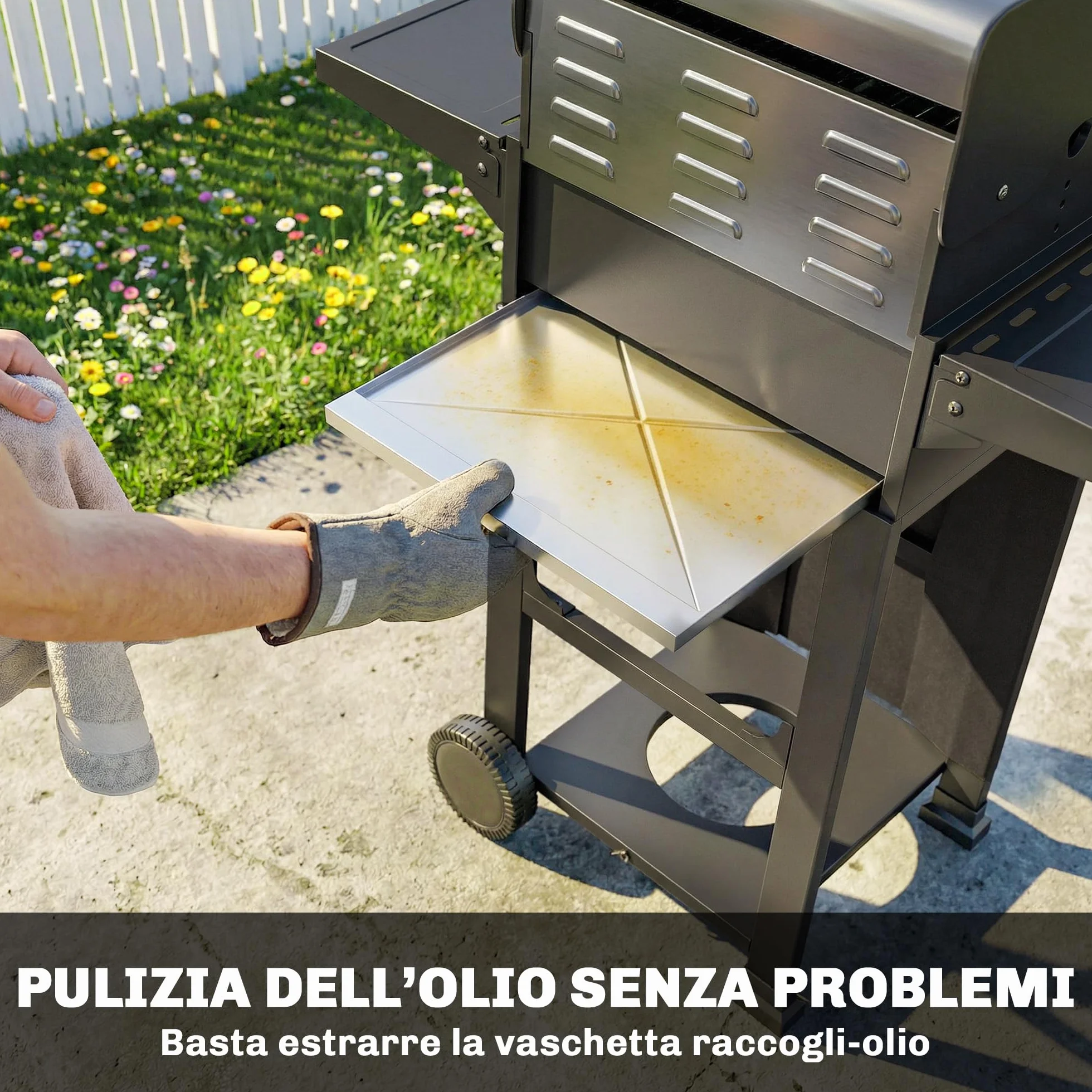 Outsunny Barbecue a Gas 2 Bruciatori 5.4 KW BBQ Portatile con Griglia Ripiani Pieghevoli Coperchio Termometro Ruote Nero