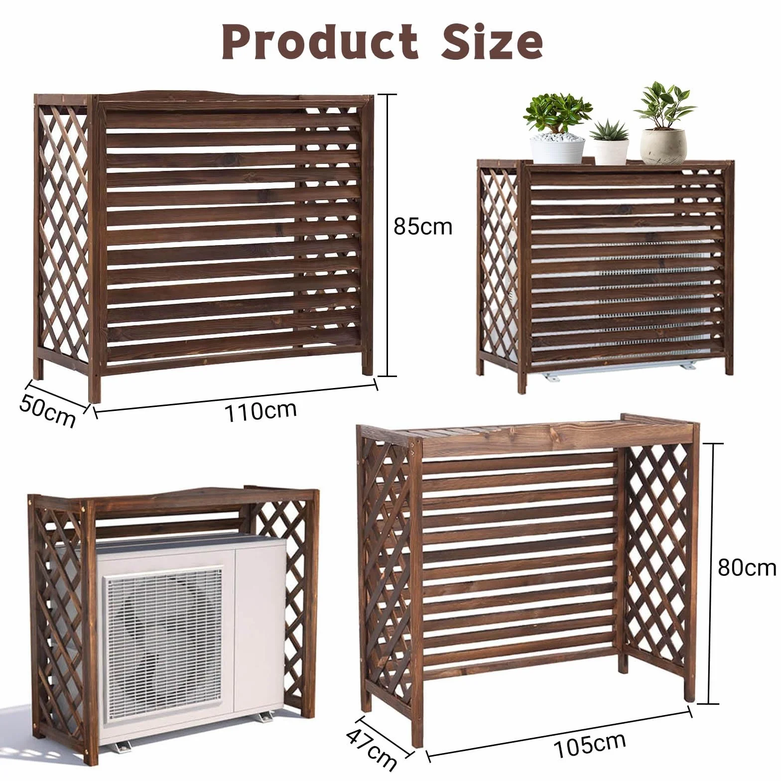 Copri Condizionatore Da Esterno Legno Anti-Corrosione Impermeabile Protezione Solare Portavaso Da Balcone 110x50x85cm