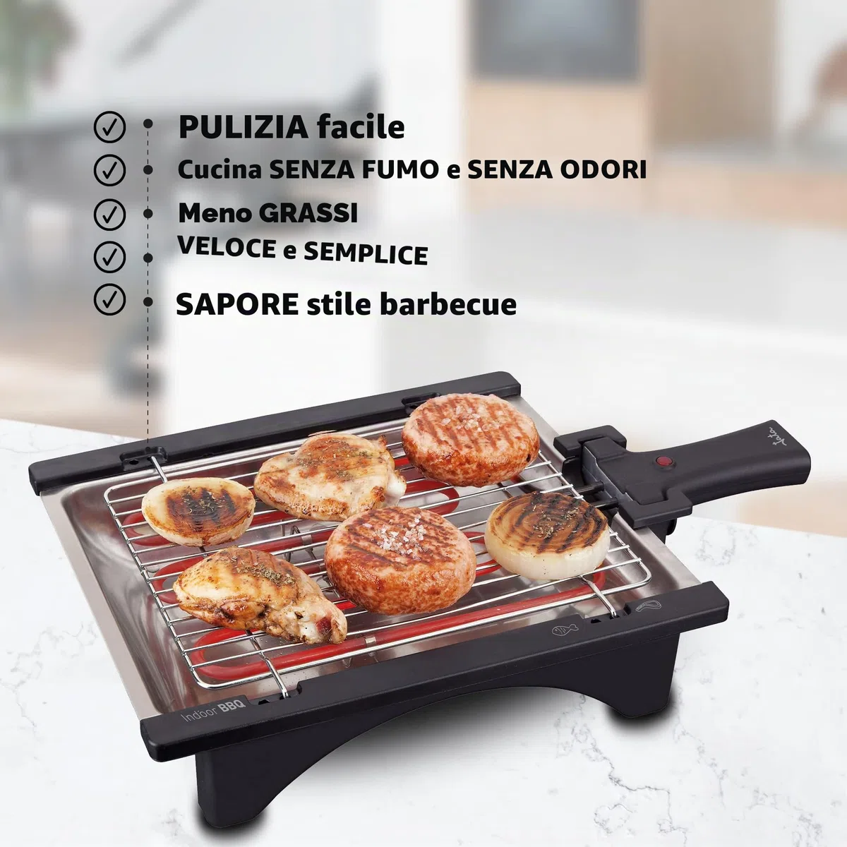 Jata - BQ95 - Barbecue elettrico perfetto per due persone, senza fumo e senza odori, smontabile, con 2 altezze, vassoio in acciaio inox, cucina sana con acqua