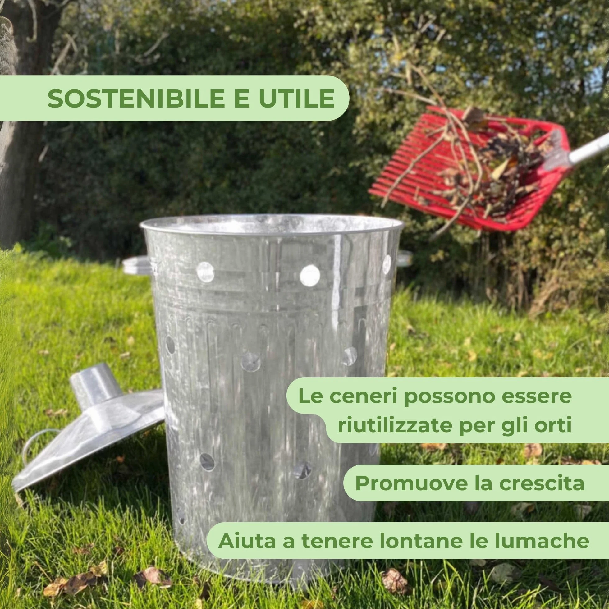 Rori Bidone fuoco XL rifiuti giardino coperchio rotondo 110 l