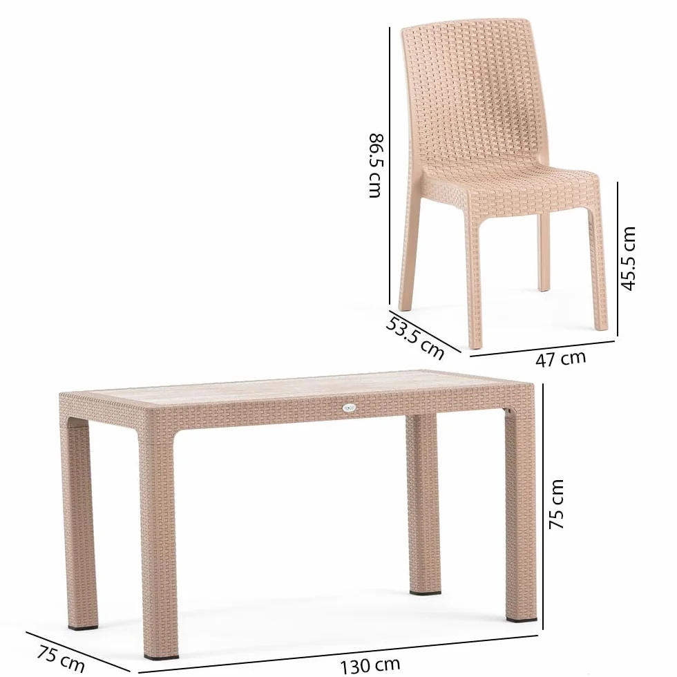 Omar & Amira Zestaw mebli ogrodowych rattan 130x75 cm stół i 4 krzesła Cappuccino